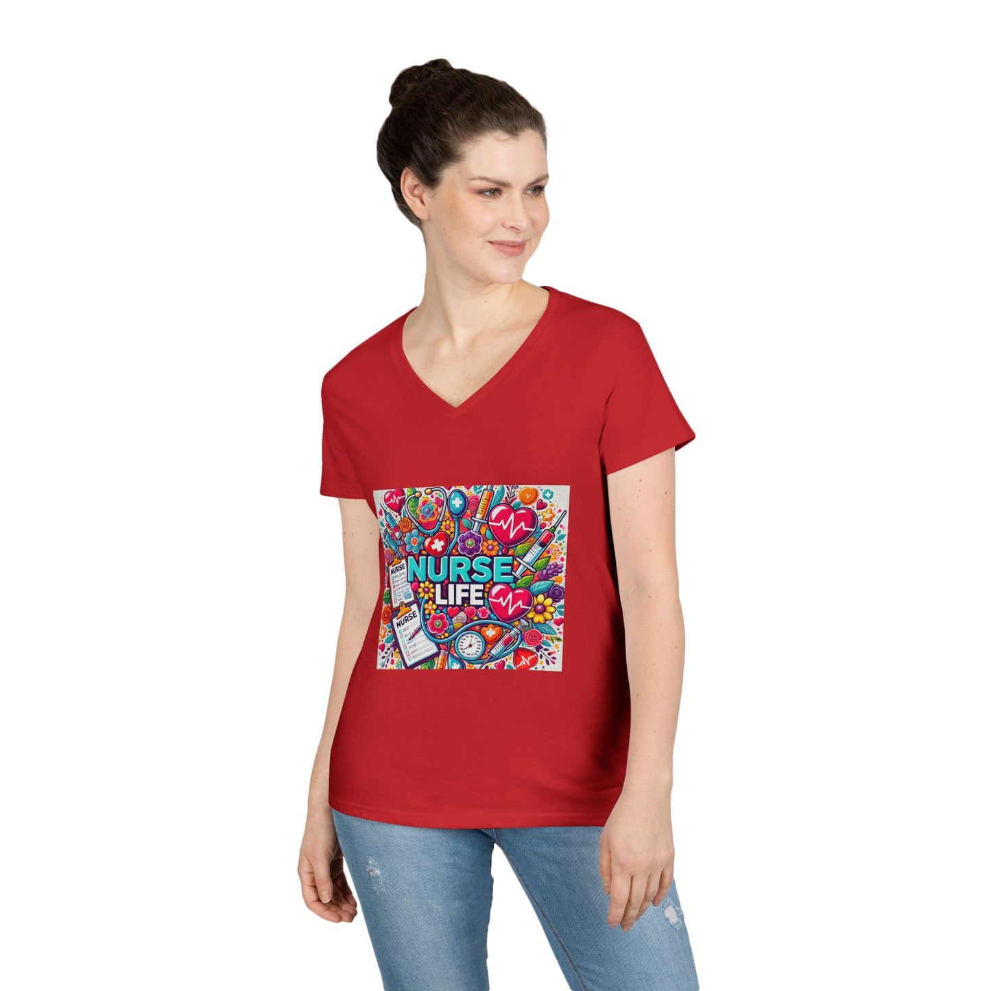 Nurse Life V-Neck Tee — Colorful Nurse Graphic Shirt for Healthcare Heroes