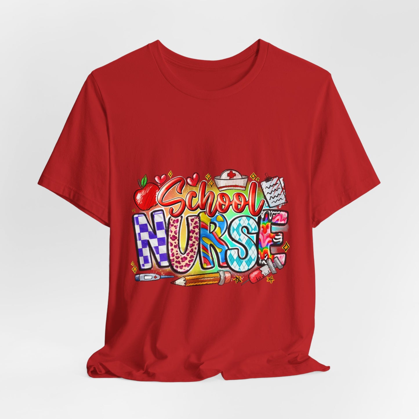 School Nurse T-Shirt – Colorful Cute School Nurse Graphic Tee (Back-to-School Gift)