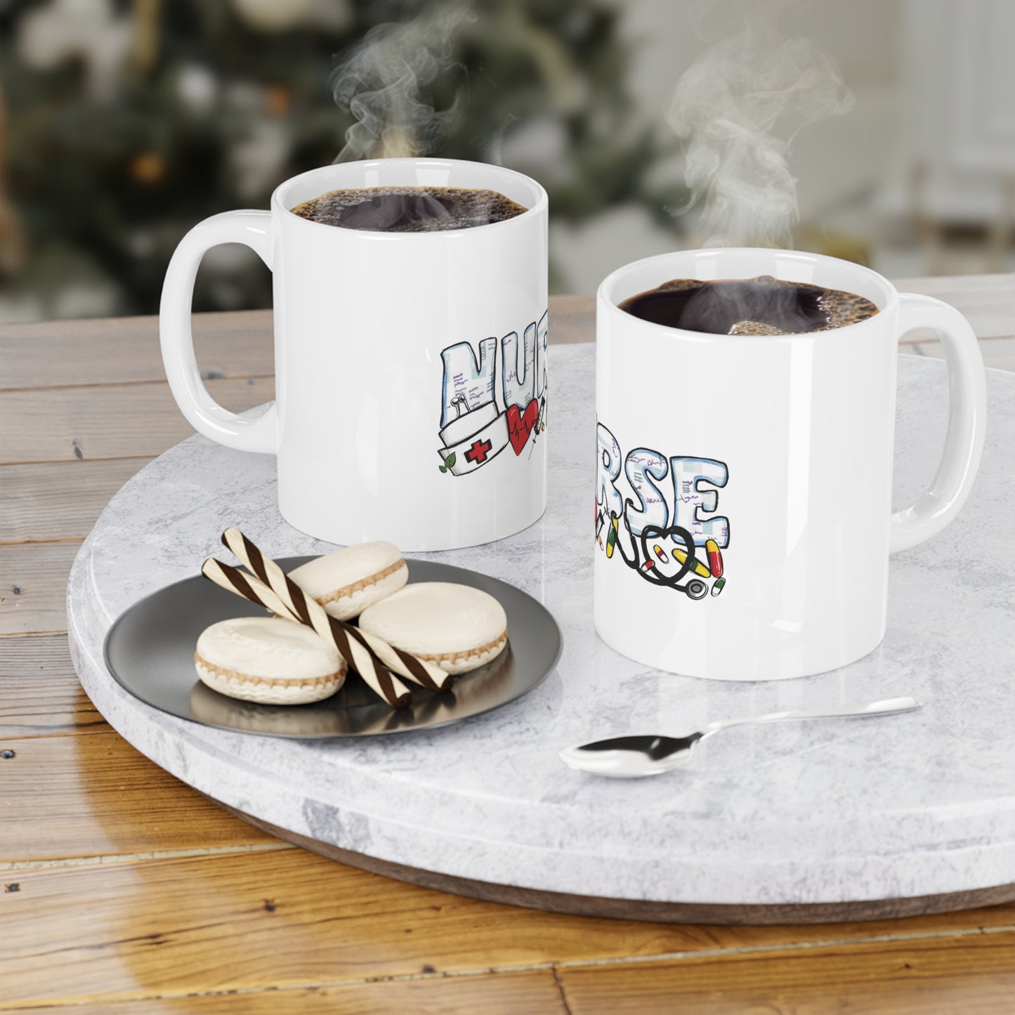 Nurse Illustrated Ceramic Mug — Cute Medical Icons Coffee Cup for Nurses