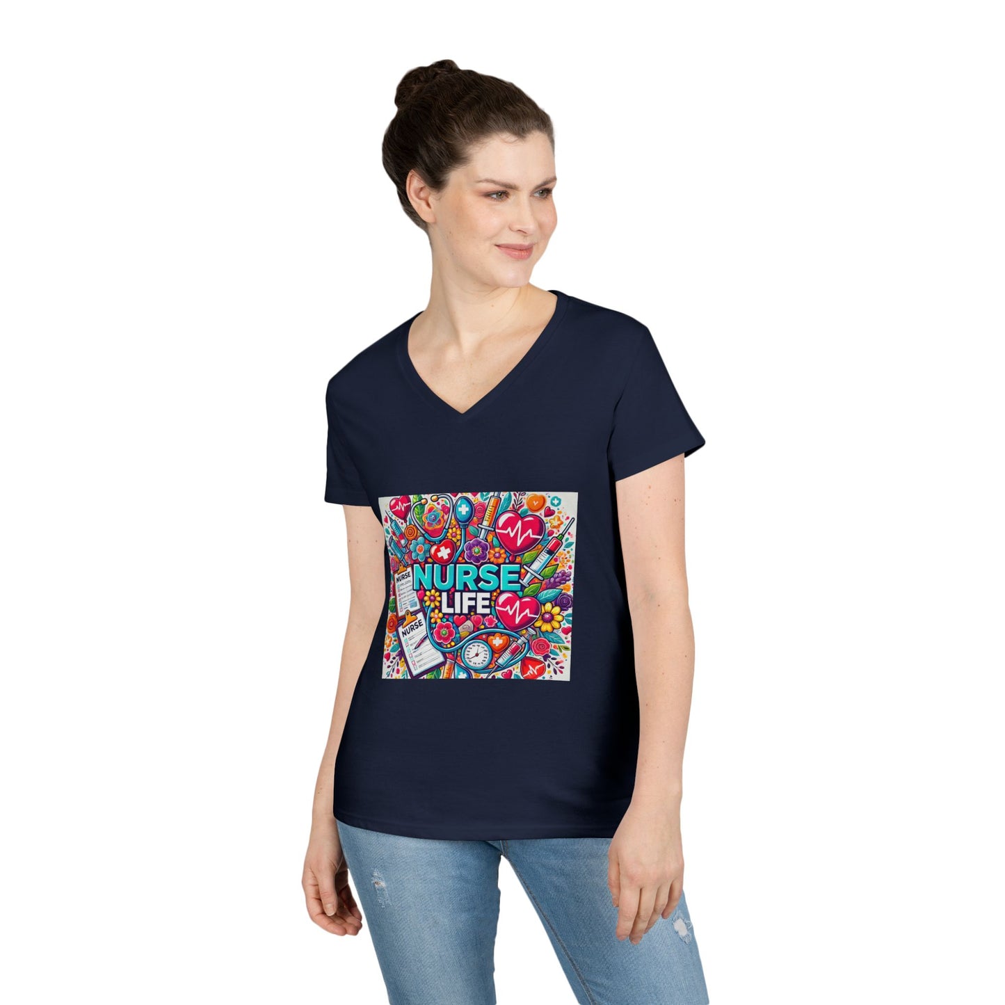 Nurse Life V-Neck Tee — Colorful Nurse Graphic Shirt for Healthcare Heroes