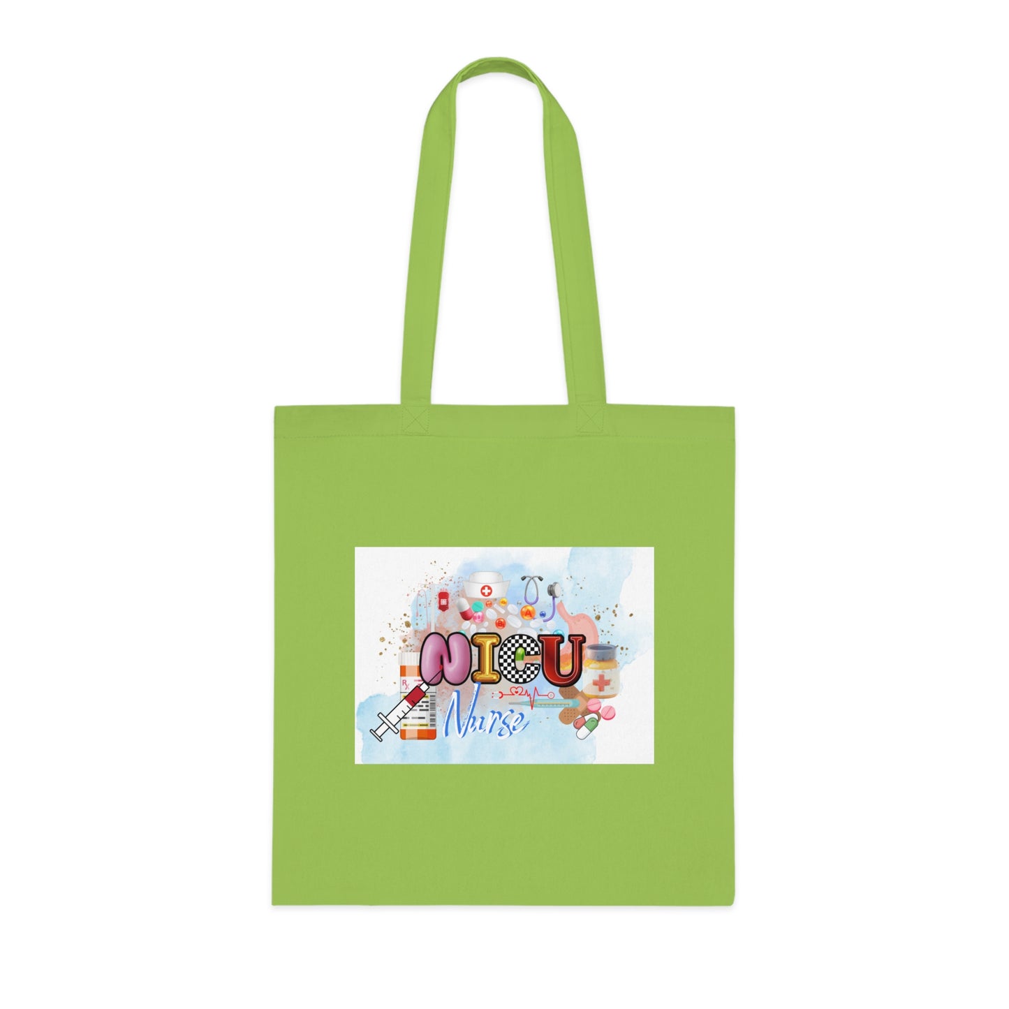 NICU Nurse Cotton Tote — Cute Neon Letters Baby Care Tote Bag for Healthcare Workers