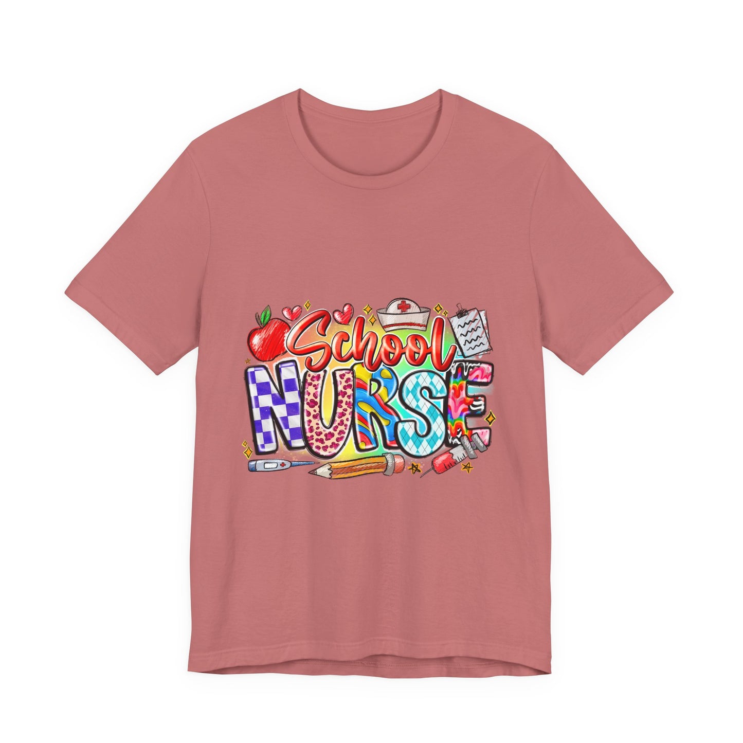 School Nurse T-Shirt – Colorful Cute School Nurse Graphic Tee (Back-to-School Gift)