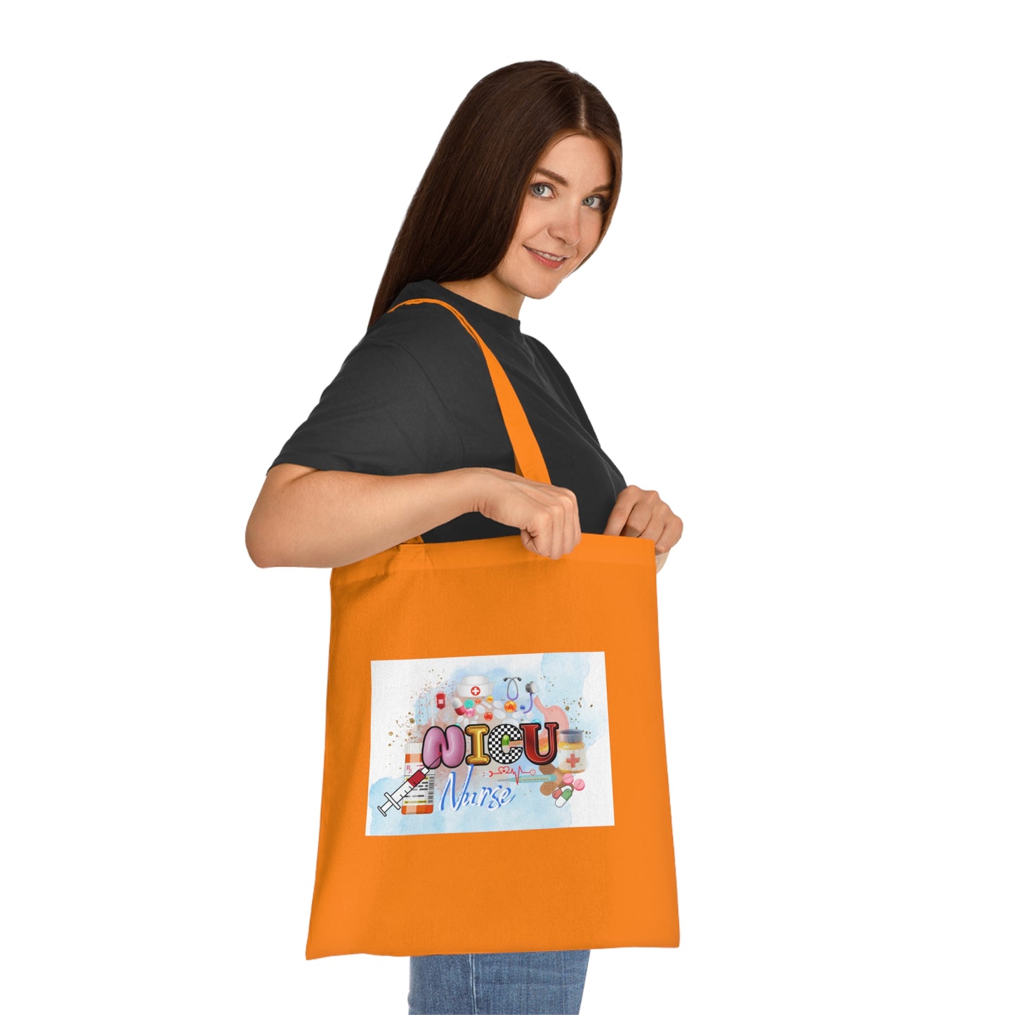NICU Nurse Cotton Tote — Cute Neon Letters Baby Care Tote Bag for Healthcare Workers