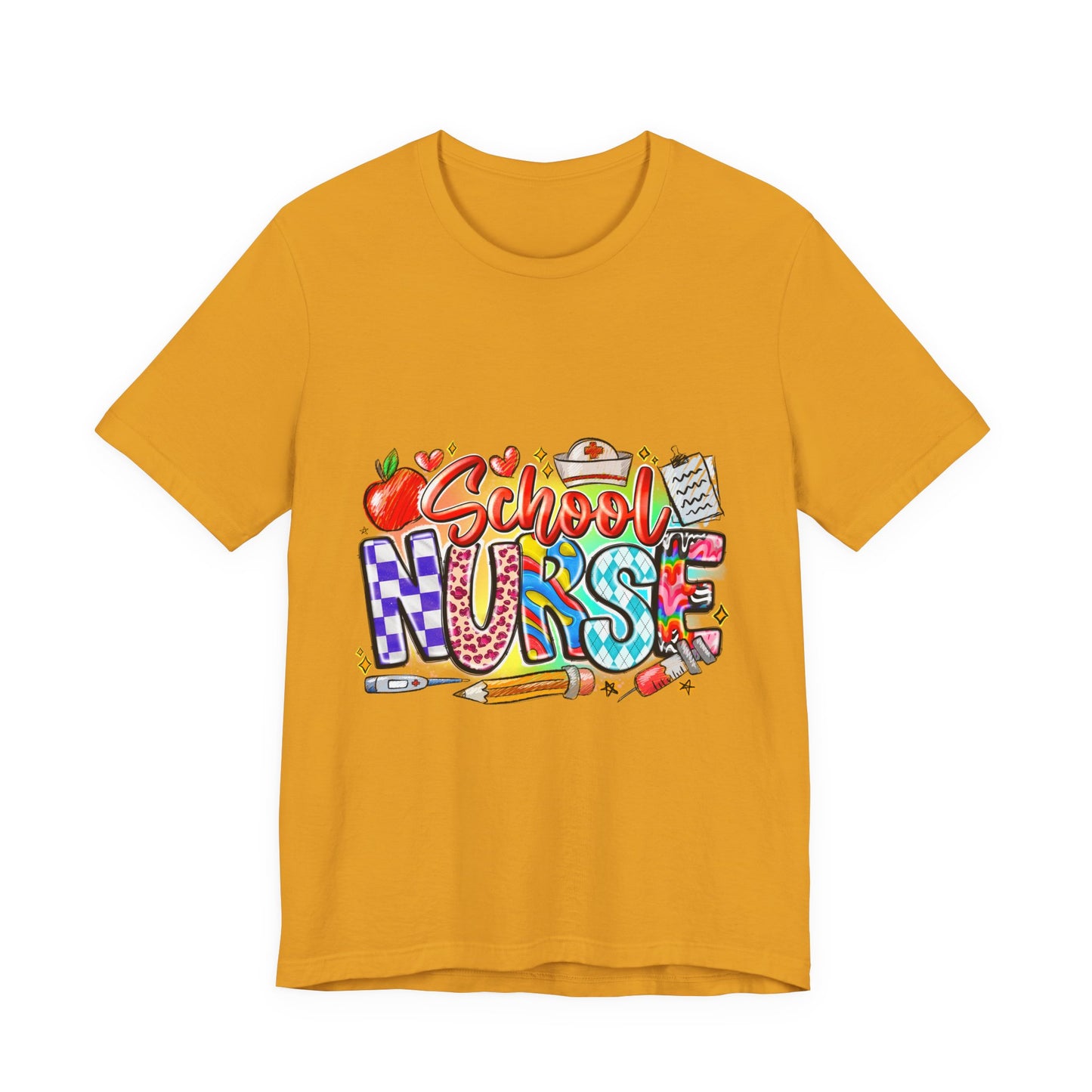 School Nurse T-Shirt – Colorful Cute School Nurse Graphic Tee (Back-to-School Gift)