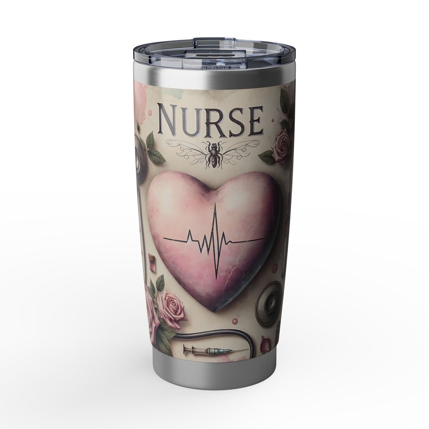 Nurse Heartbeat 20oz Vagabond Tumbler — Floral Medical Gift for Nurses