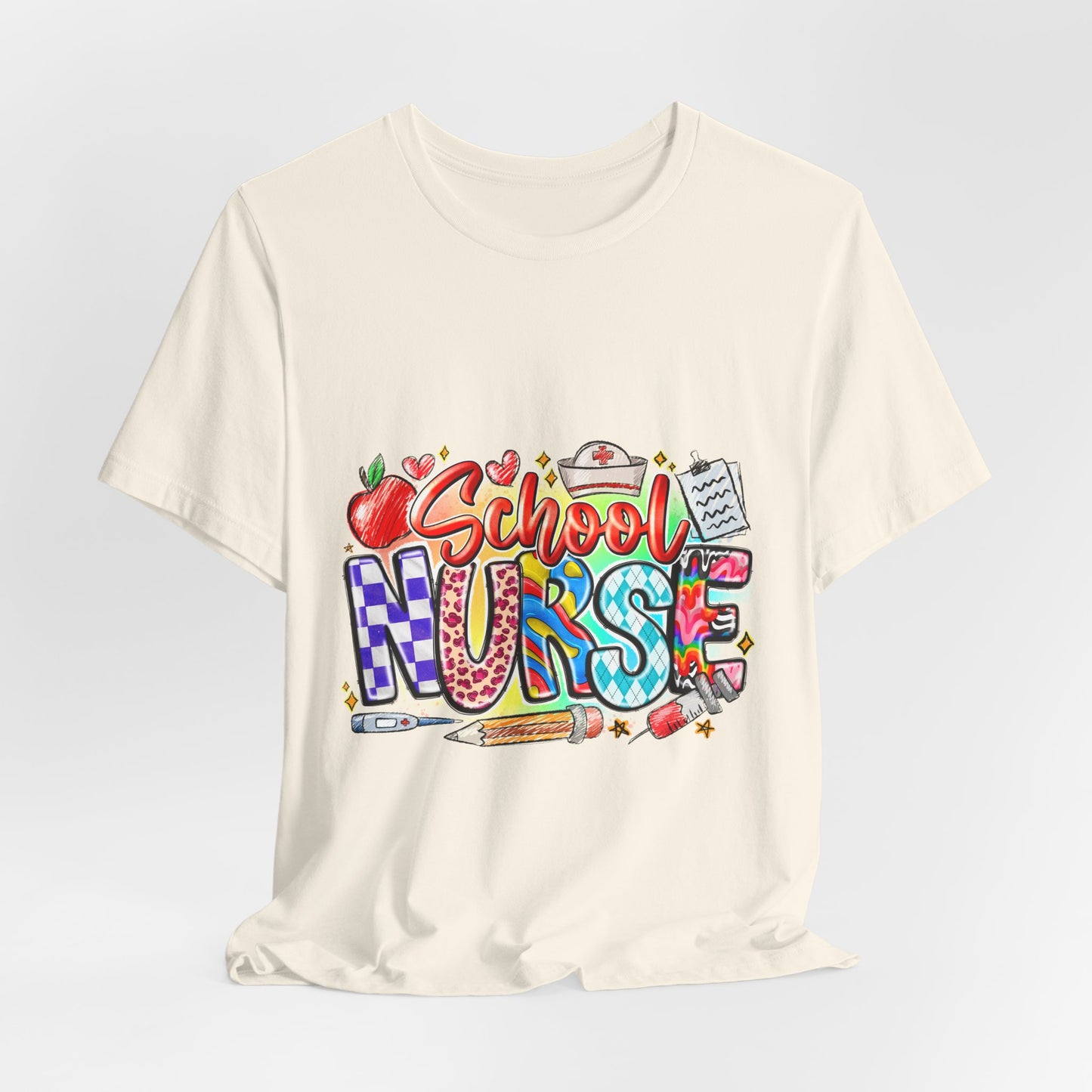 School Nurse T-Shirt – Colorful Cute School Nurse Graphic Tee (Back-to-School Gift)