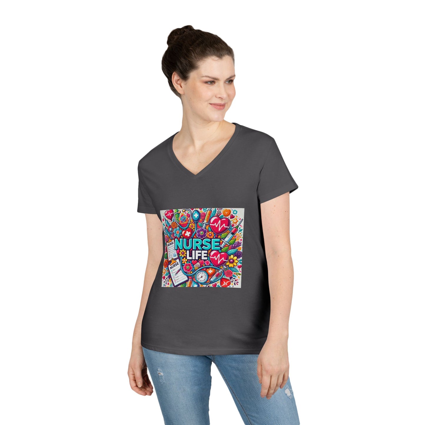 Nurse Life V-Neck Tee — Colorful Nurse Graphic Shirt for Healthcare Heroes