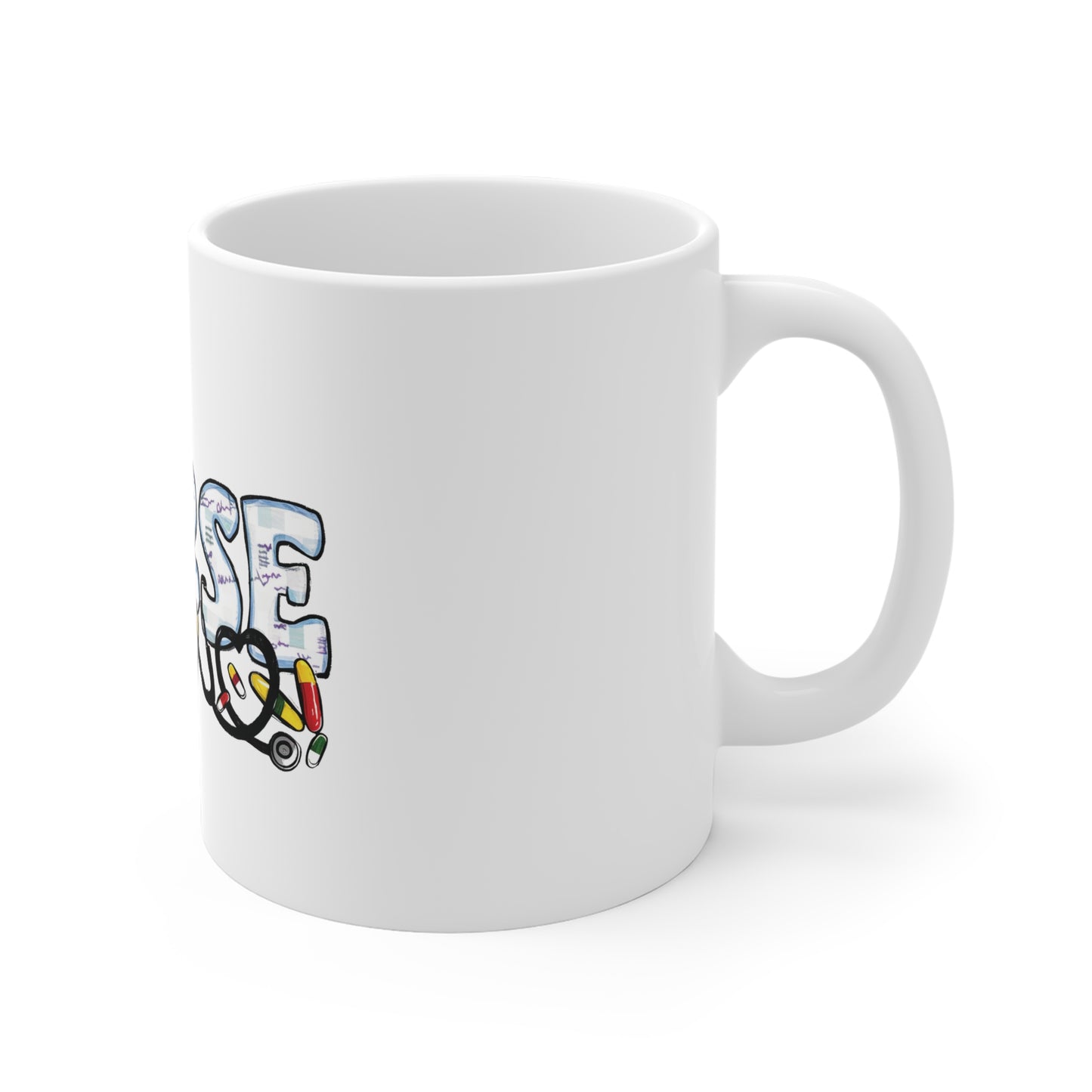 Nurse Illustrated Ceramic Mug — Cute Medical Icons Coffee Cup for Nurses
