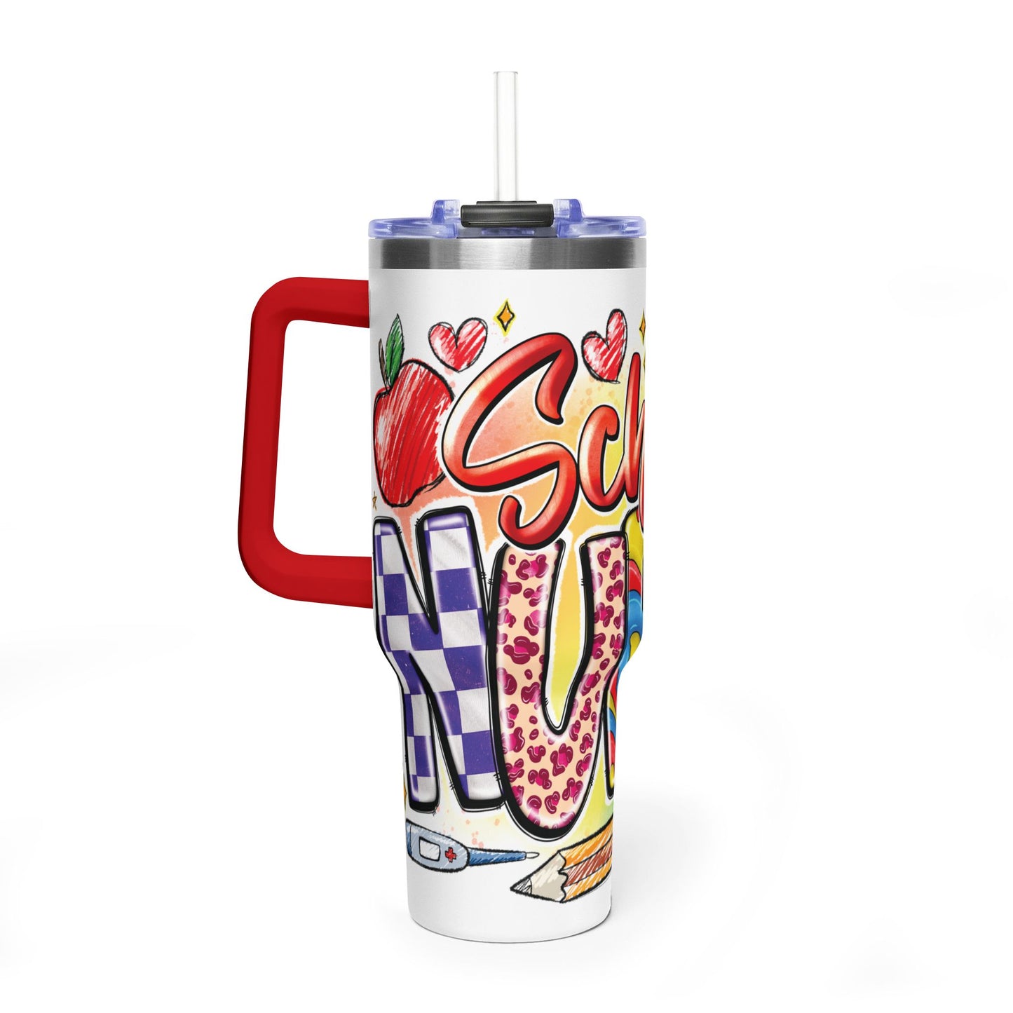 School Nurse 40oz Vacuum Tumbler – Insulated Travel Mug with Handle (School Nurse Design)