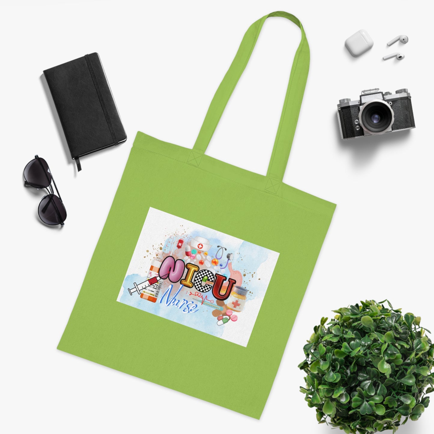 NICU Nurse Cotton Tote — Cute Neon Letters Baby Care Tote Bag for Healthcare Workers