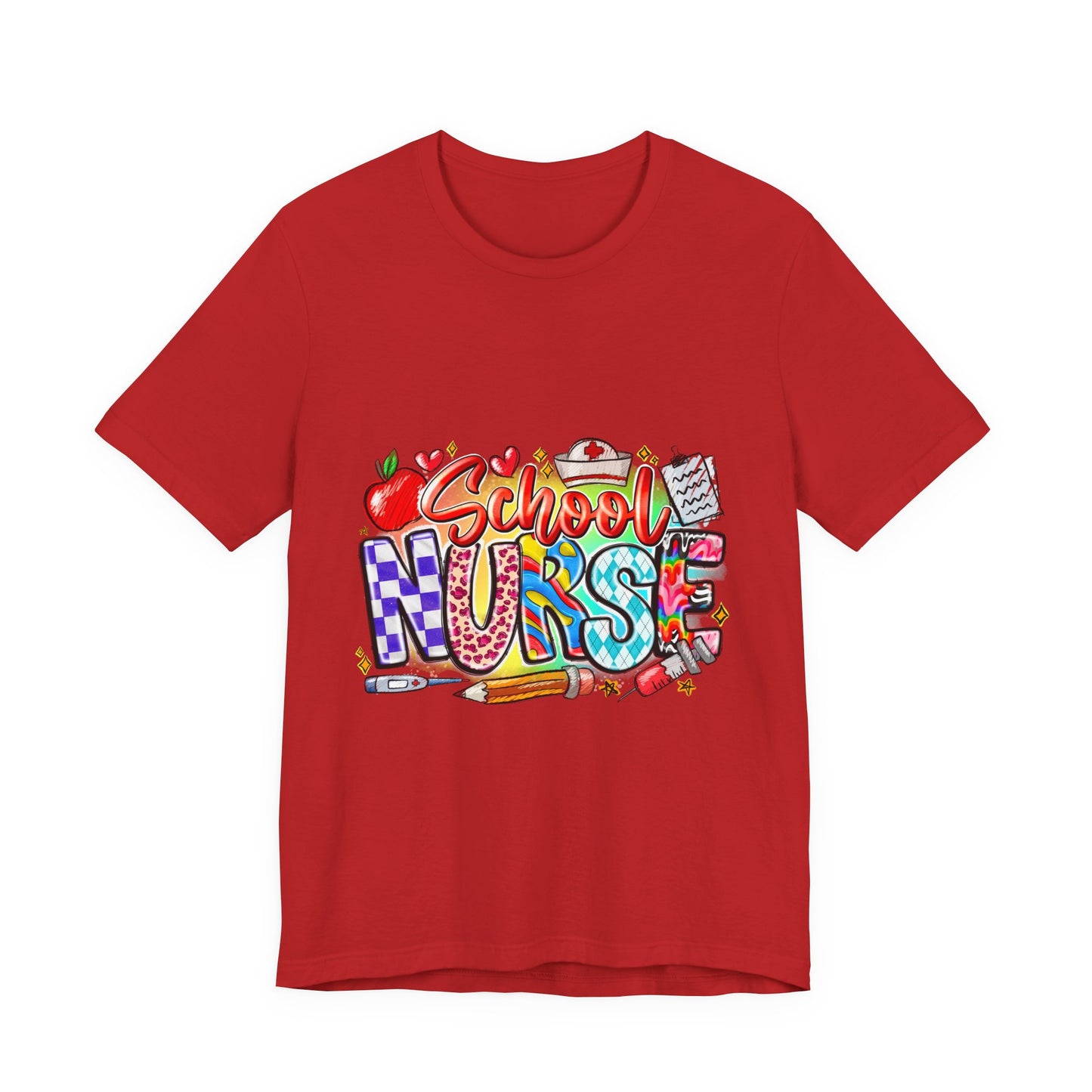 School Nurse T-Shirt – Colorful Cute School Nurse Graphic Tee (Back-to-School Gift)