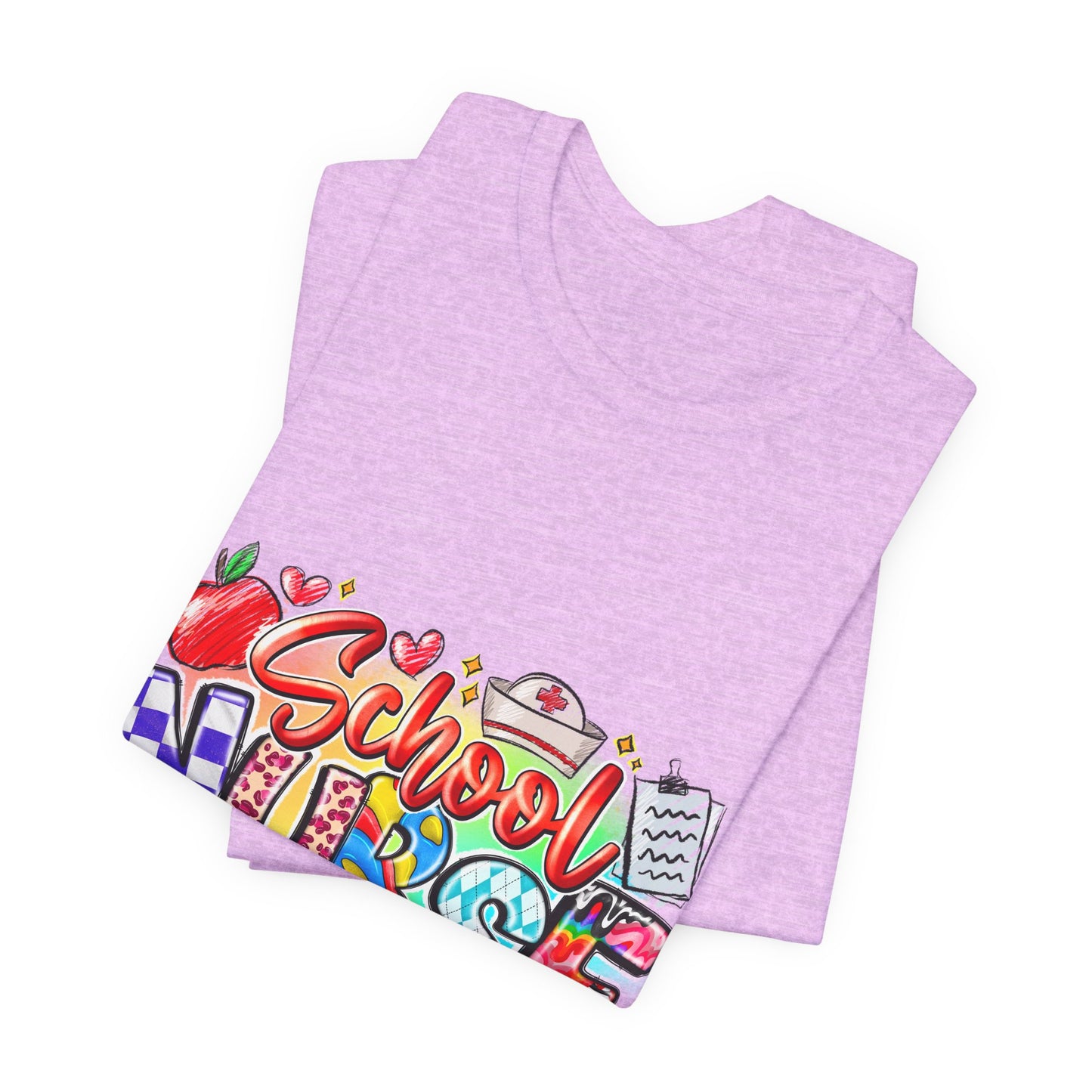 School Nurse T-Shirt – Colorful Cute School Nurse Graphic Tee (Back-to-School Gift)