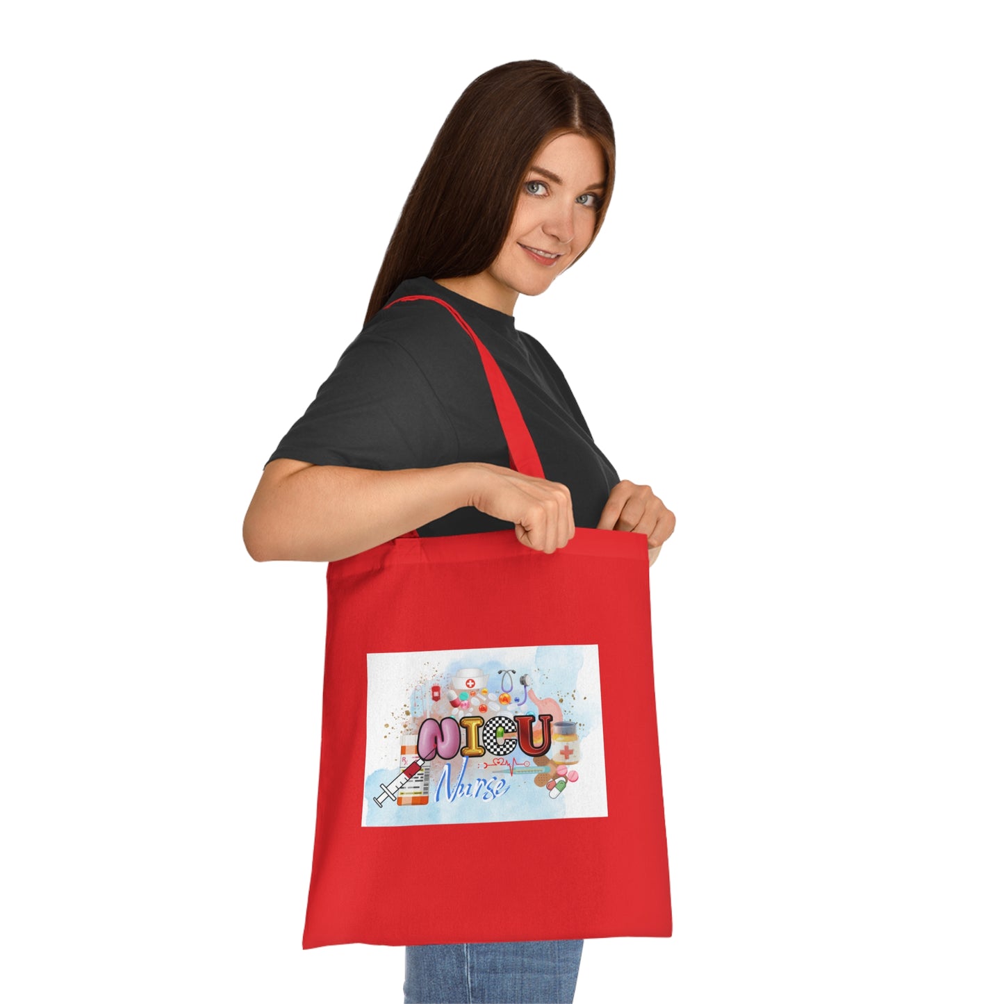 NICU Nurse Cotton Tote — Cute Neon Letters Baby Care Tote Bag for Healthcare Workers