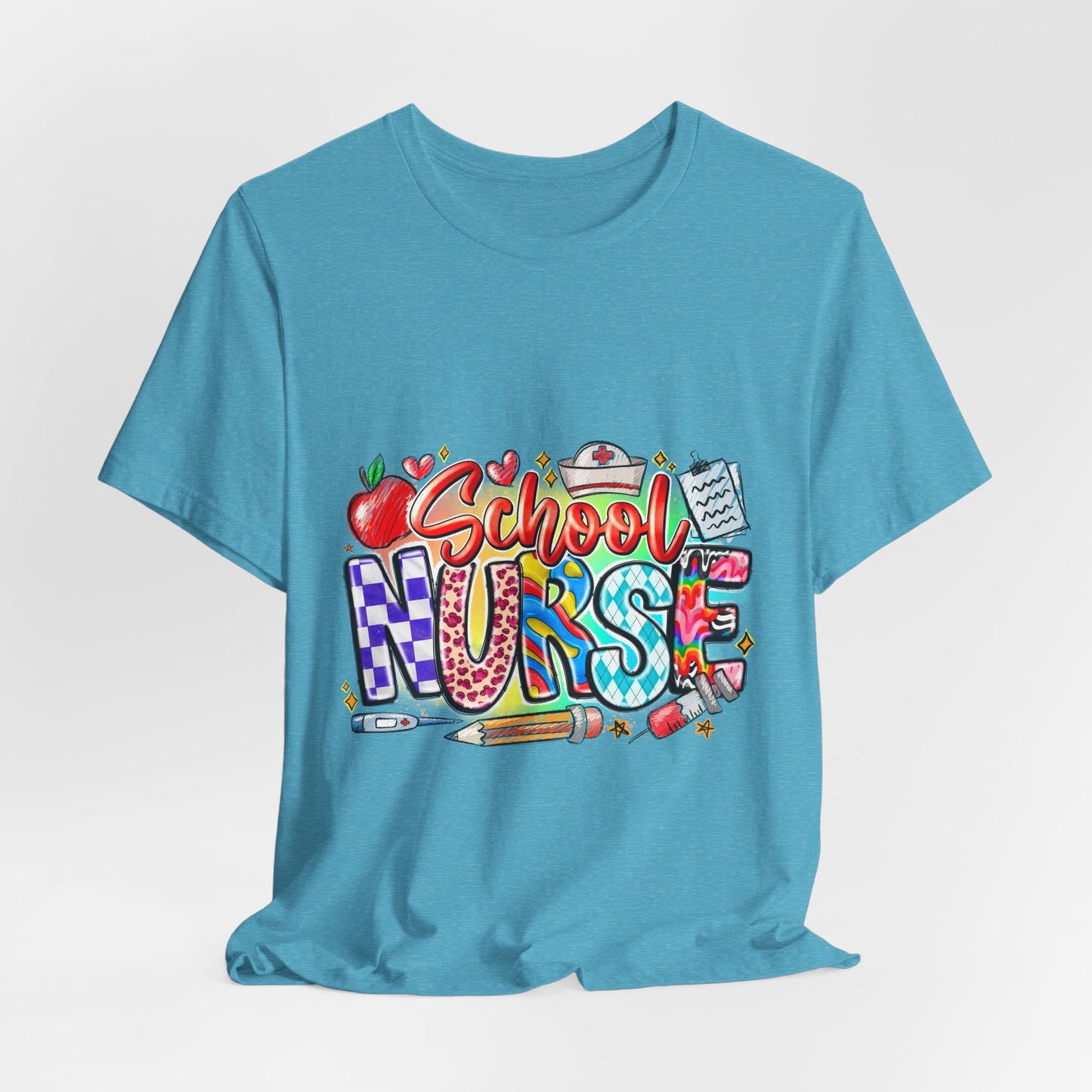 School Nurse T-Shirt – Colorful Cute School Nurse Graphic Tee (Back-to-School Gift)