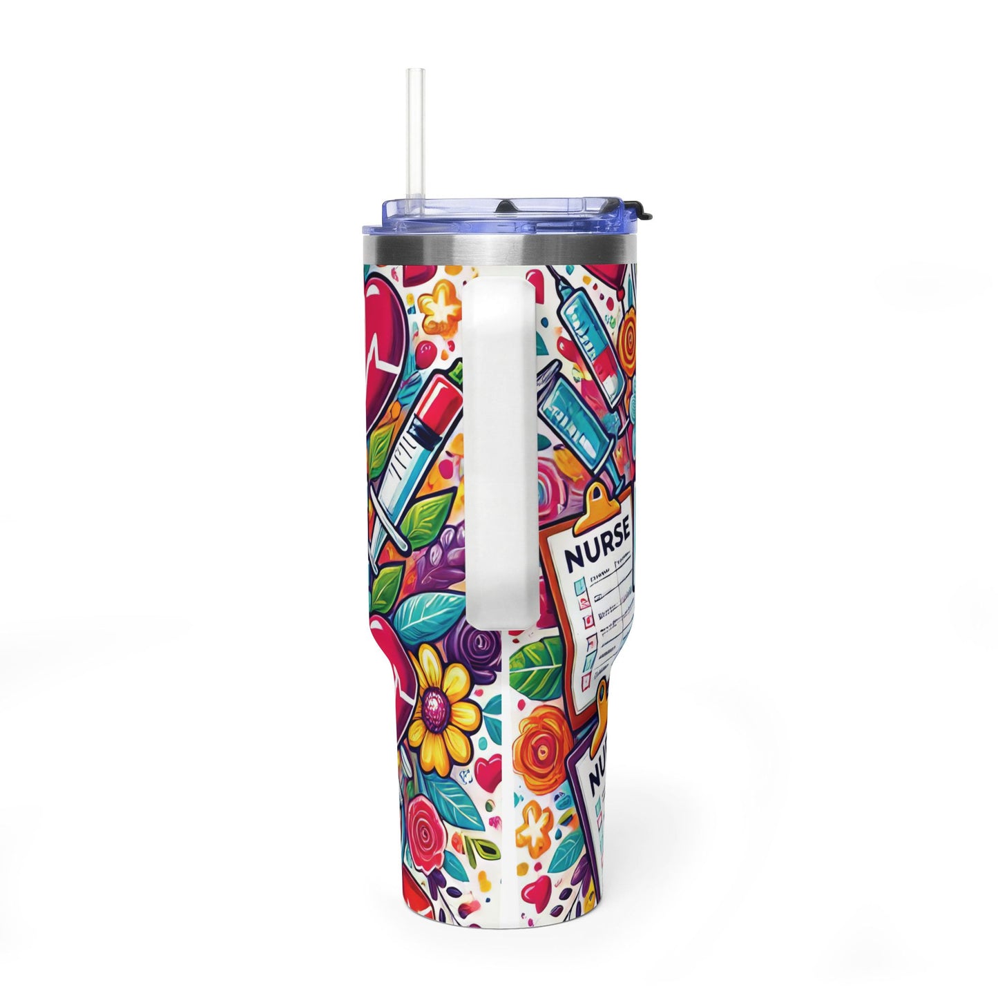 Nurse Life 40oz Vacuum Tumbler — Colorful Floral Medical Travel Mug