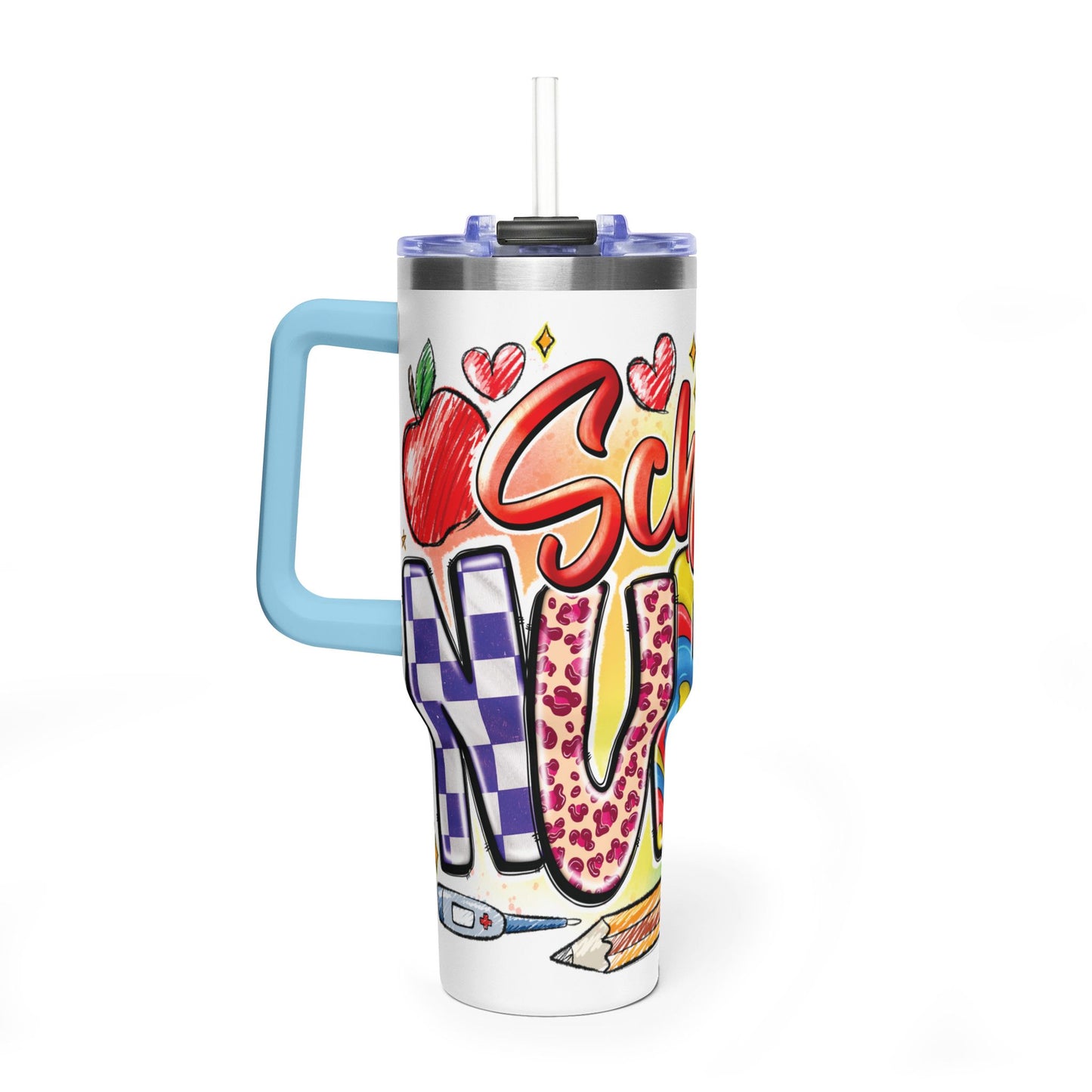 School Nurse 40oz Vacuum Tumbler – Insulated Travel Mug with Handle (School Nurse Design)