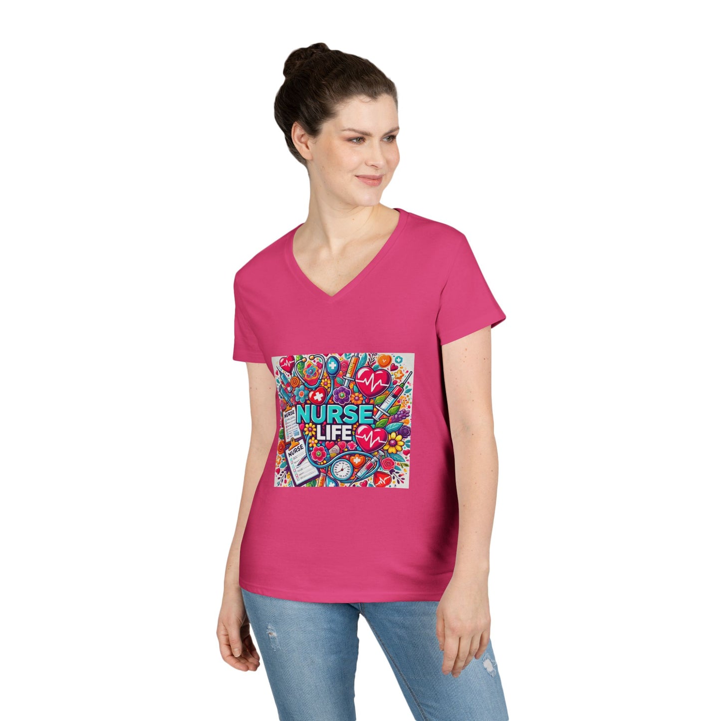 Nurse Life V-Neck Tee — Colorful Nurse Graphic Shirt for Healthcare Heroes