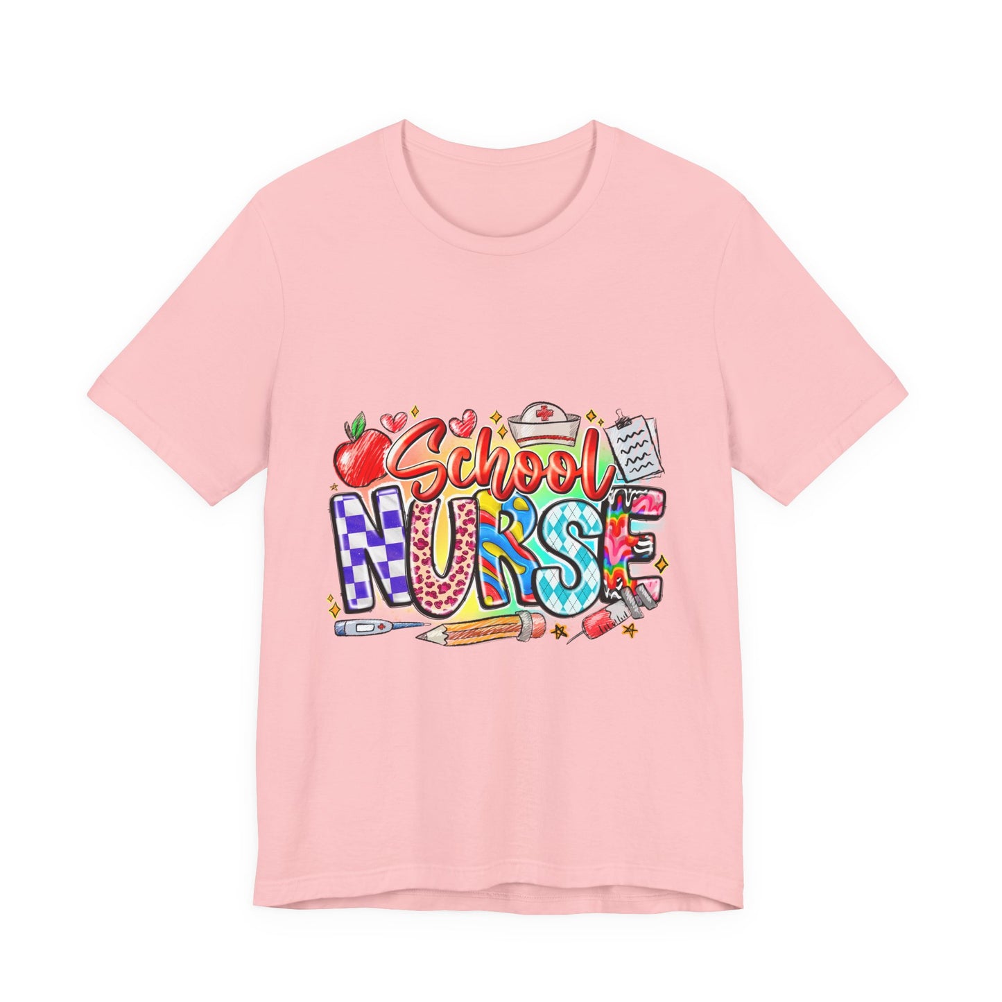 School Nurse T-Shirt – Colorful Cute School Nurse Graphic Tee (Back-to-School Gift)