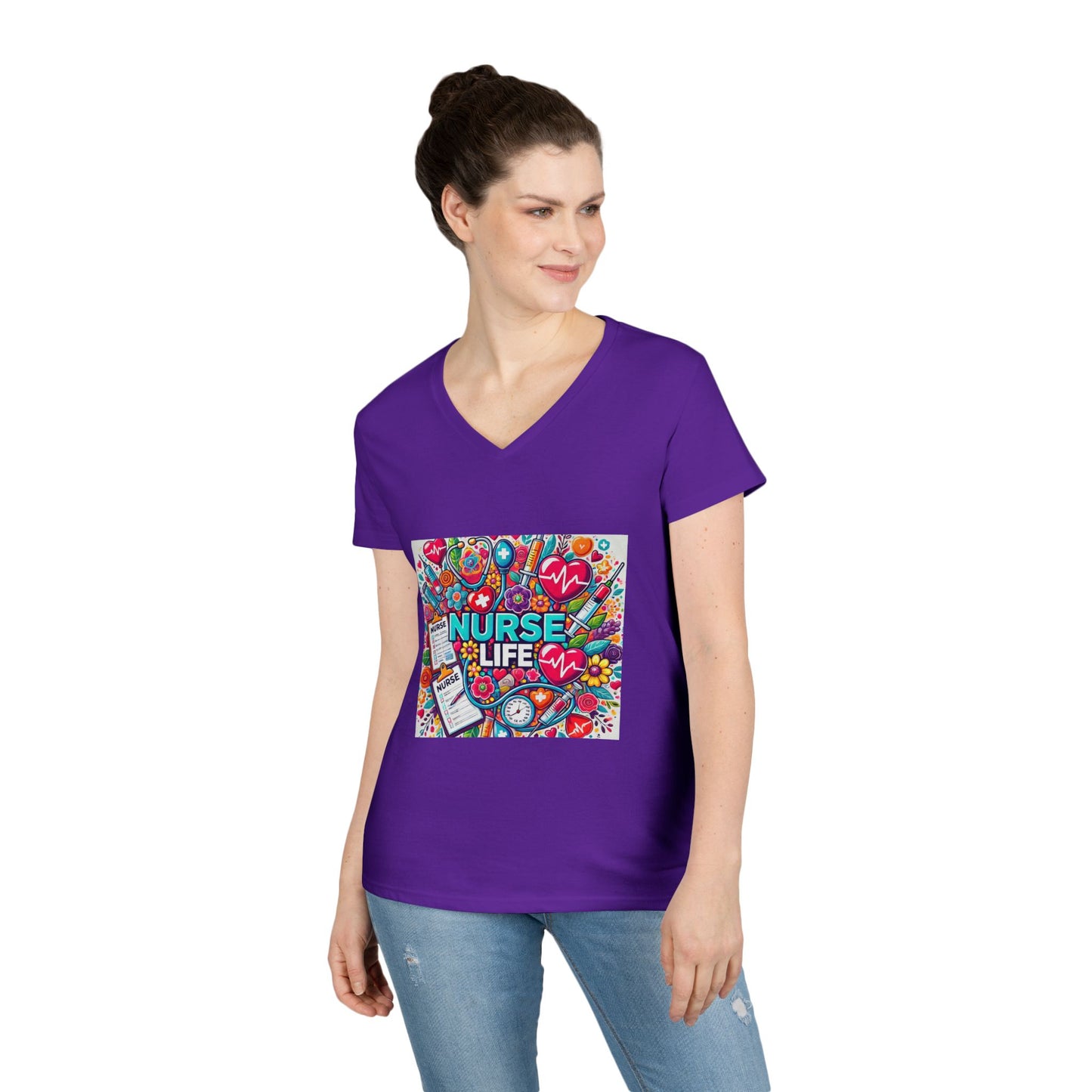 Nurse Life V-Neck Tee — Colorful Nurse Graphic Shirt for Healthcare Heroes