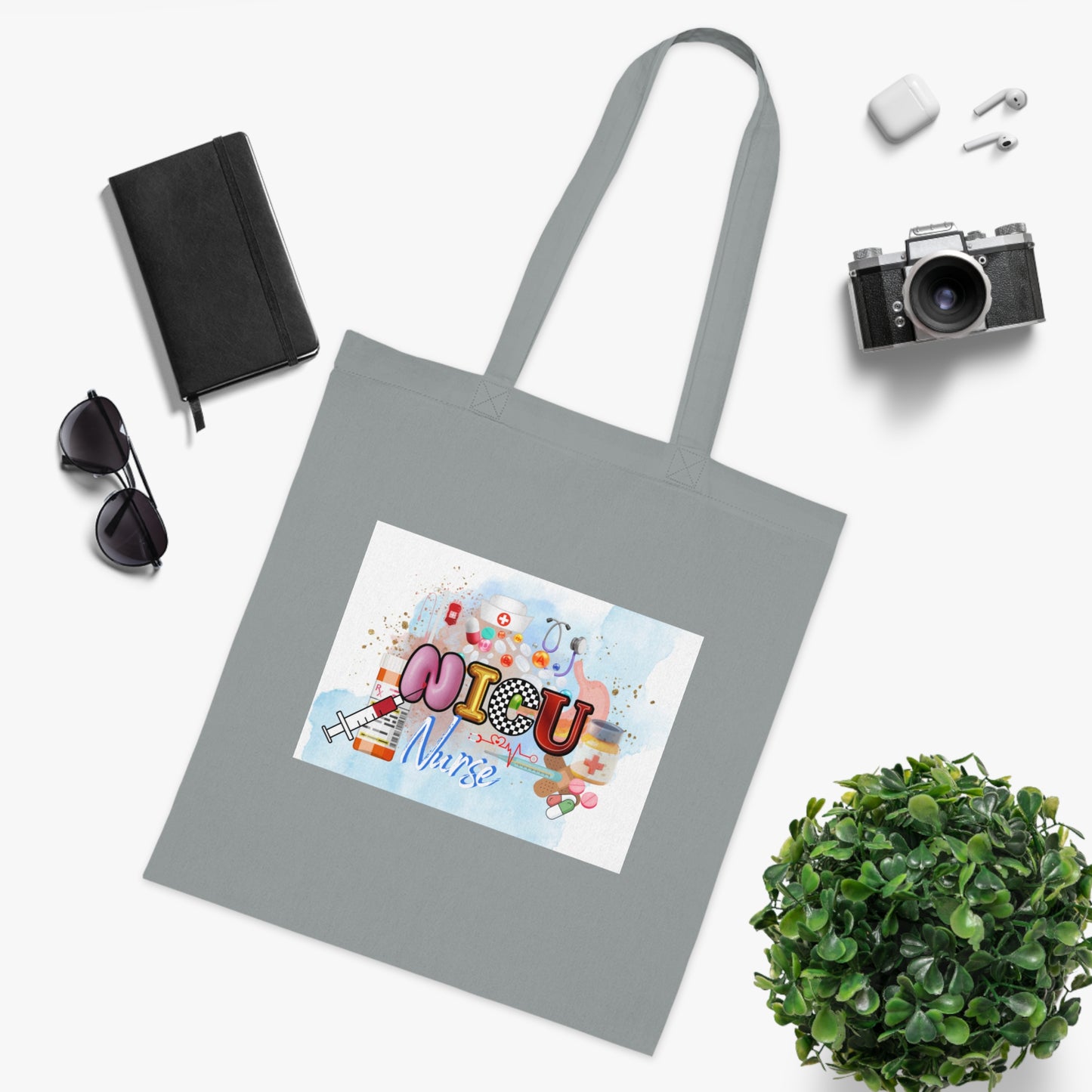 NICU Nurse Cotton Tote — Cute Neon Letters Baby Care Tote Bag for Healthcare Workers