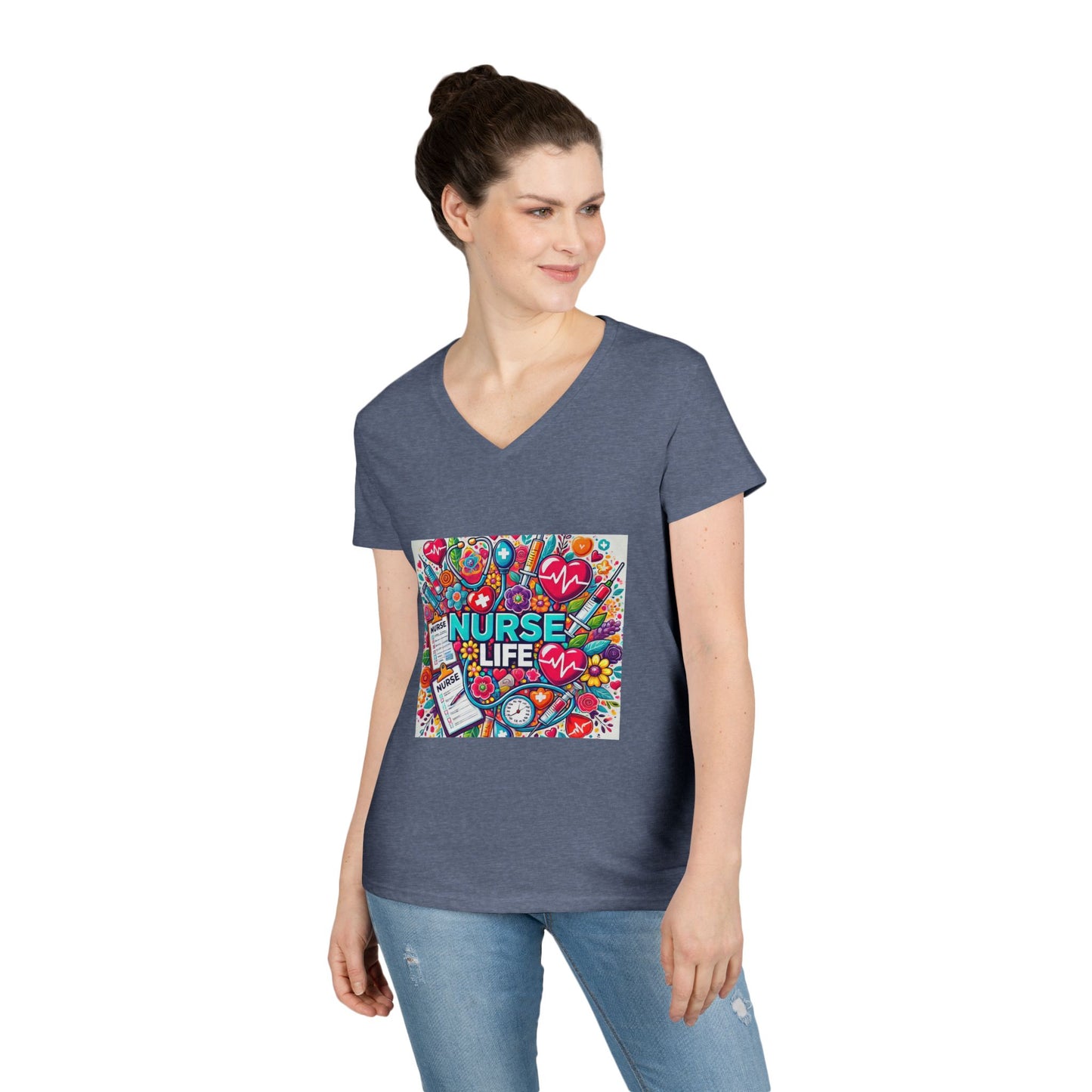 Nurse Life V-Neck Tee — Colorful Nurse Graphic Shirt for Healthcare Heroes