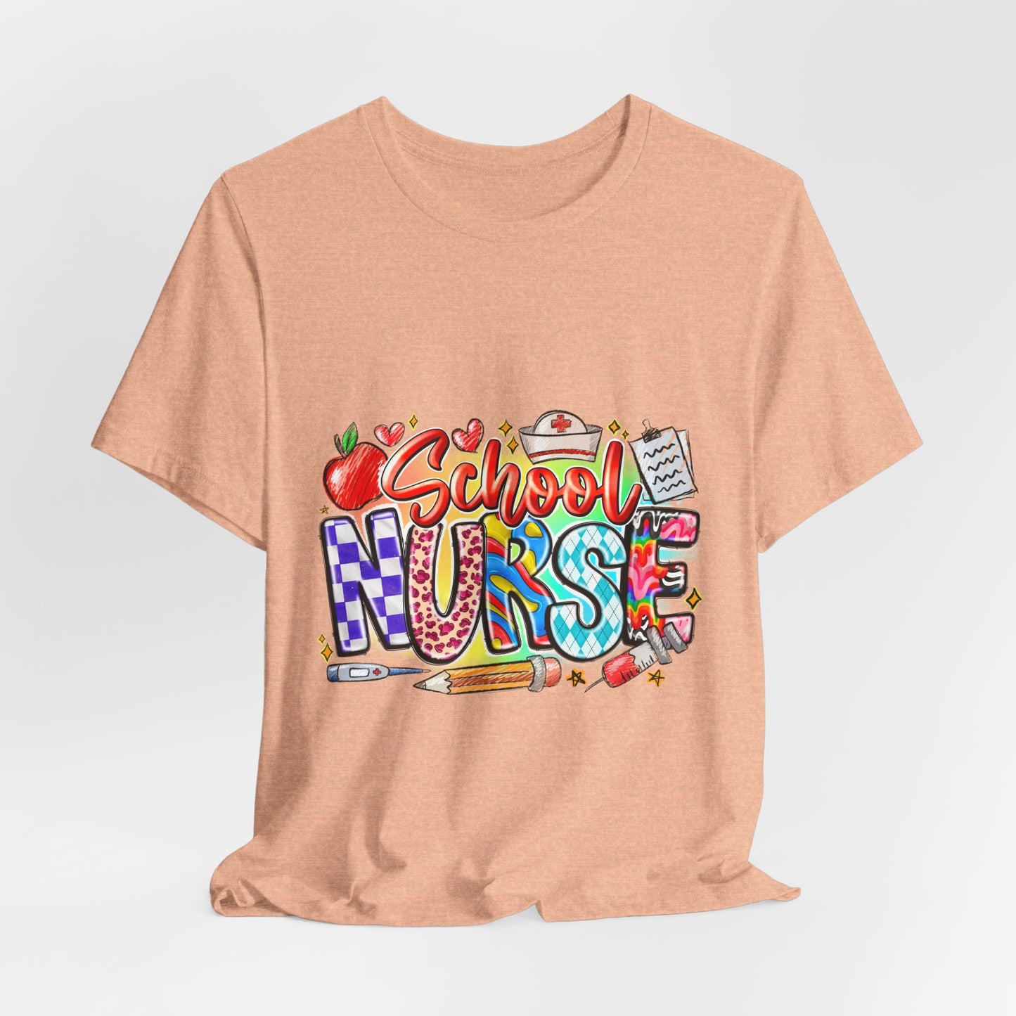 School Nurse T-Shirt – Colorful Cute School Nurse Graphic Tee (Back-to-School Gift)