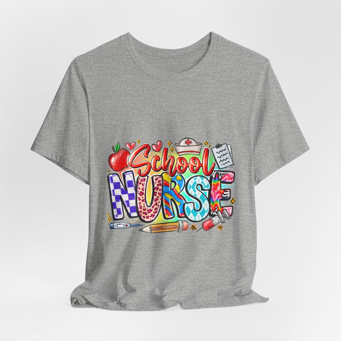 School Nurse T-Shirt – Colorful Cute School Nurse Graphic Tee (Back-to-School Gift)