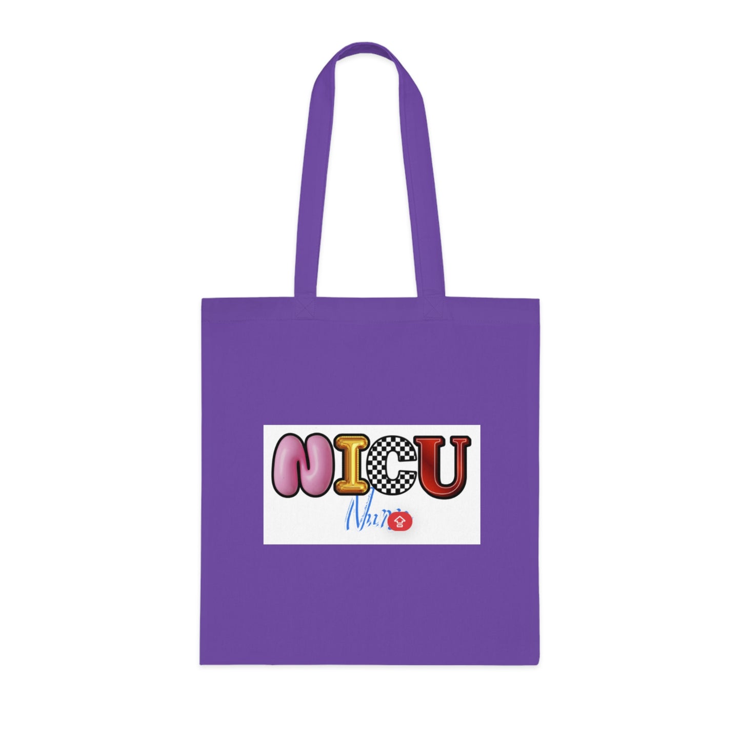 NICU Nurse Cotton Tote — Cute Neon Letters Baby Care Tote Bag for Healthcare Workers