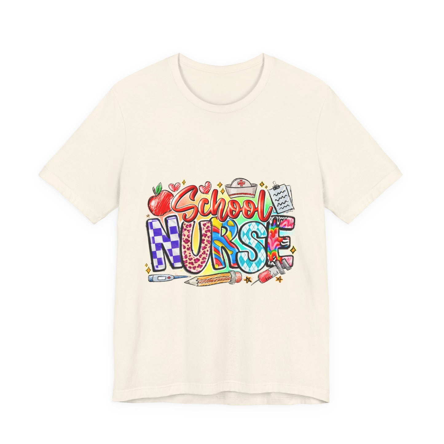 School Nurse T-Shirt – Colorful Cute School Nurse Graphic Tee (Back-to-School Gift)