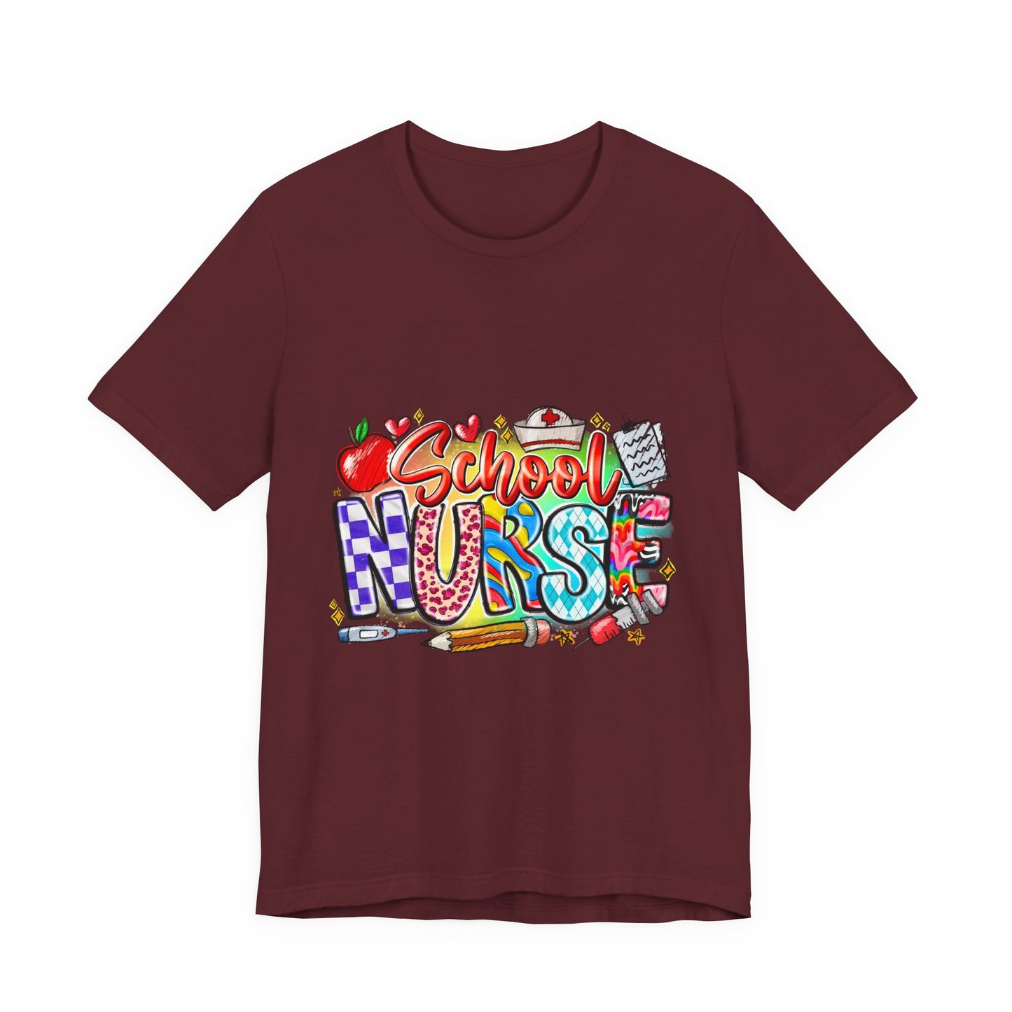 School Nurse T-Shirt – Colorful Cute School Nurse Graphic Tee (Back-to-School Gift)