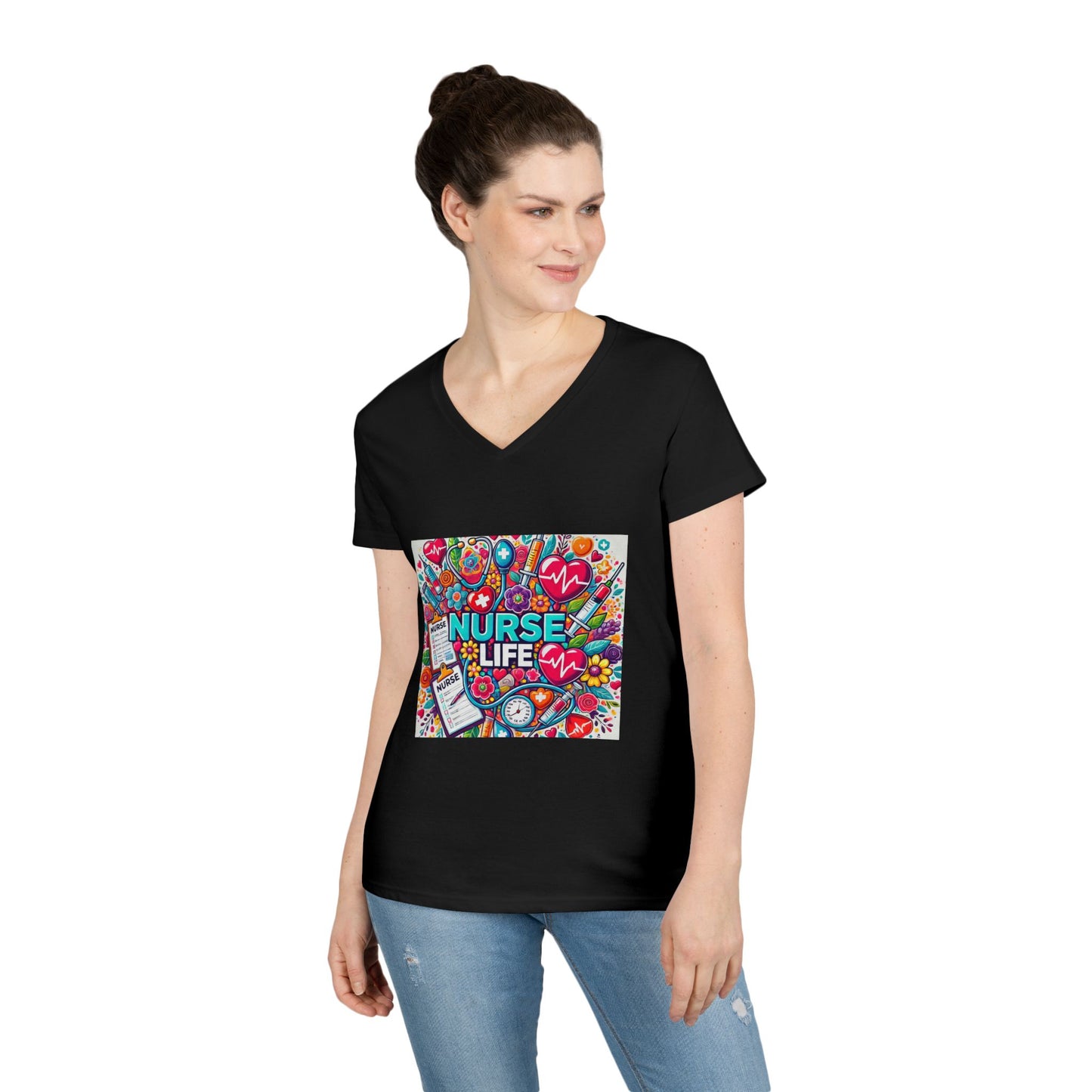 Nurse Life V-Neck Tee — Colorful Nurse Graphic Shirt for Healthcare Heroes