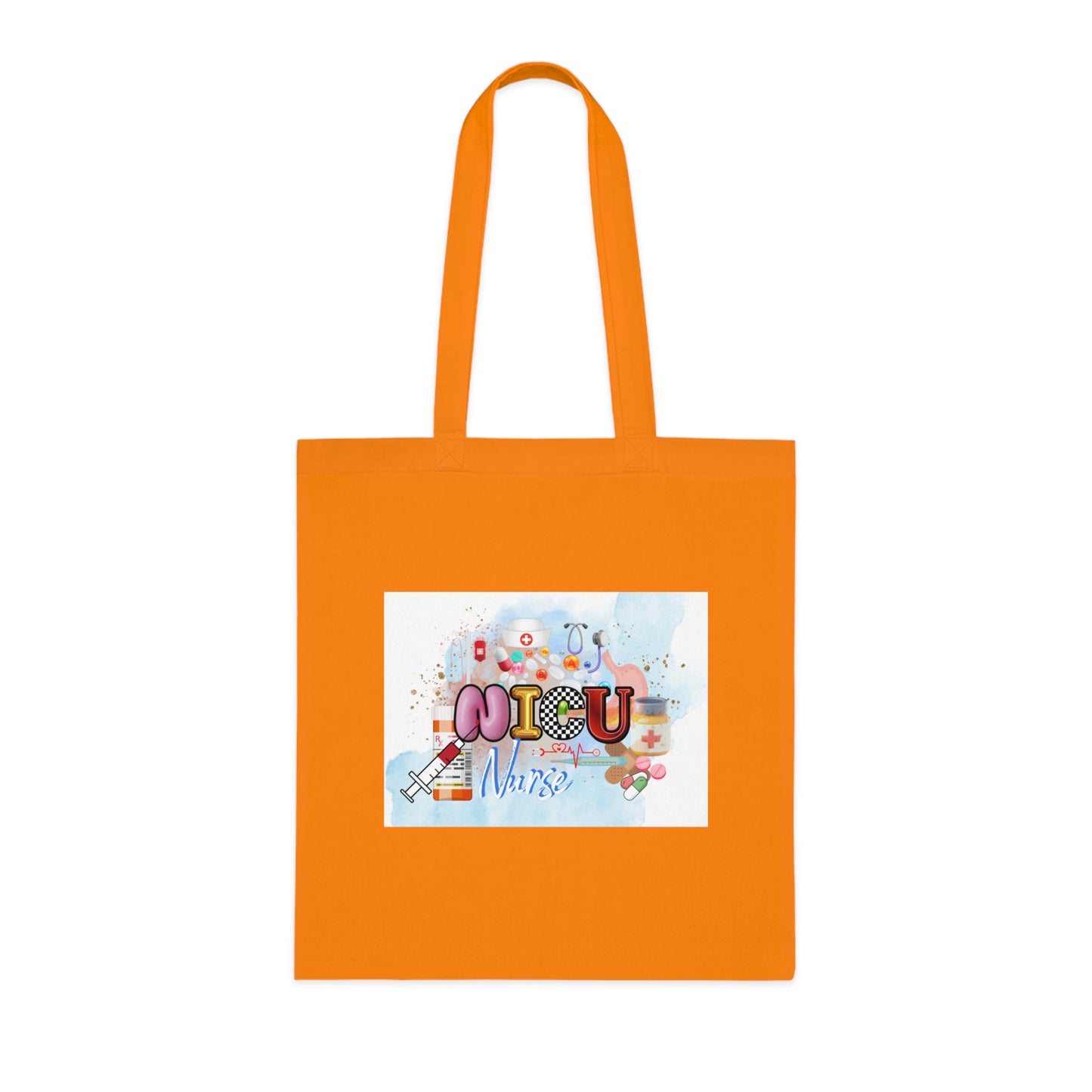 NICU Nurse Cotton Tote — Cute Neon Letters Baby Care Tote Bag for Healthcare Workers