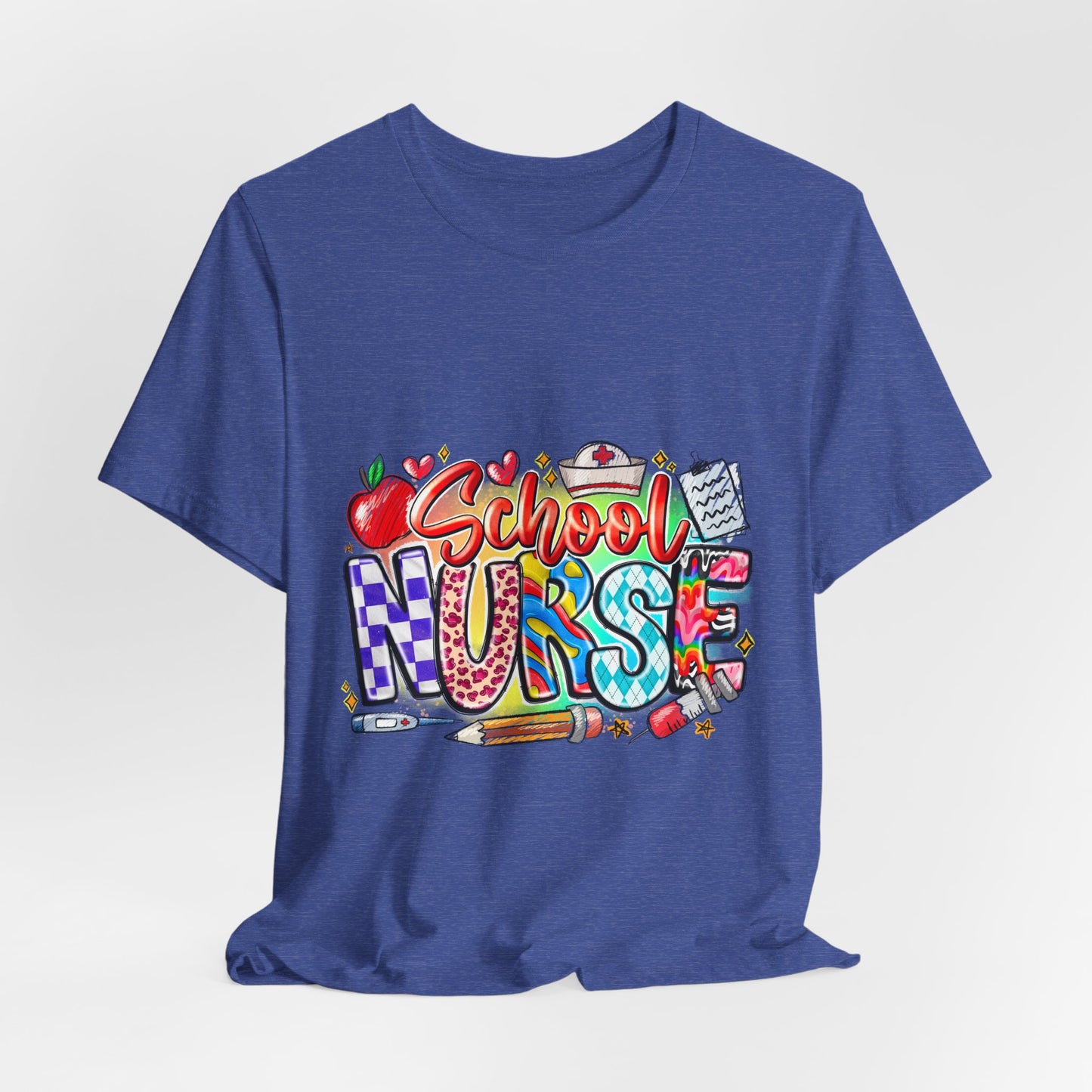 School Nurse T-Shirt – Colorful Cute School Nurse Graphic Tee (Back-to-School Gift)