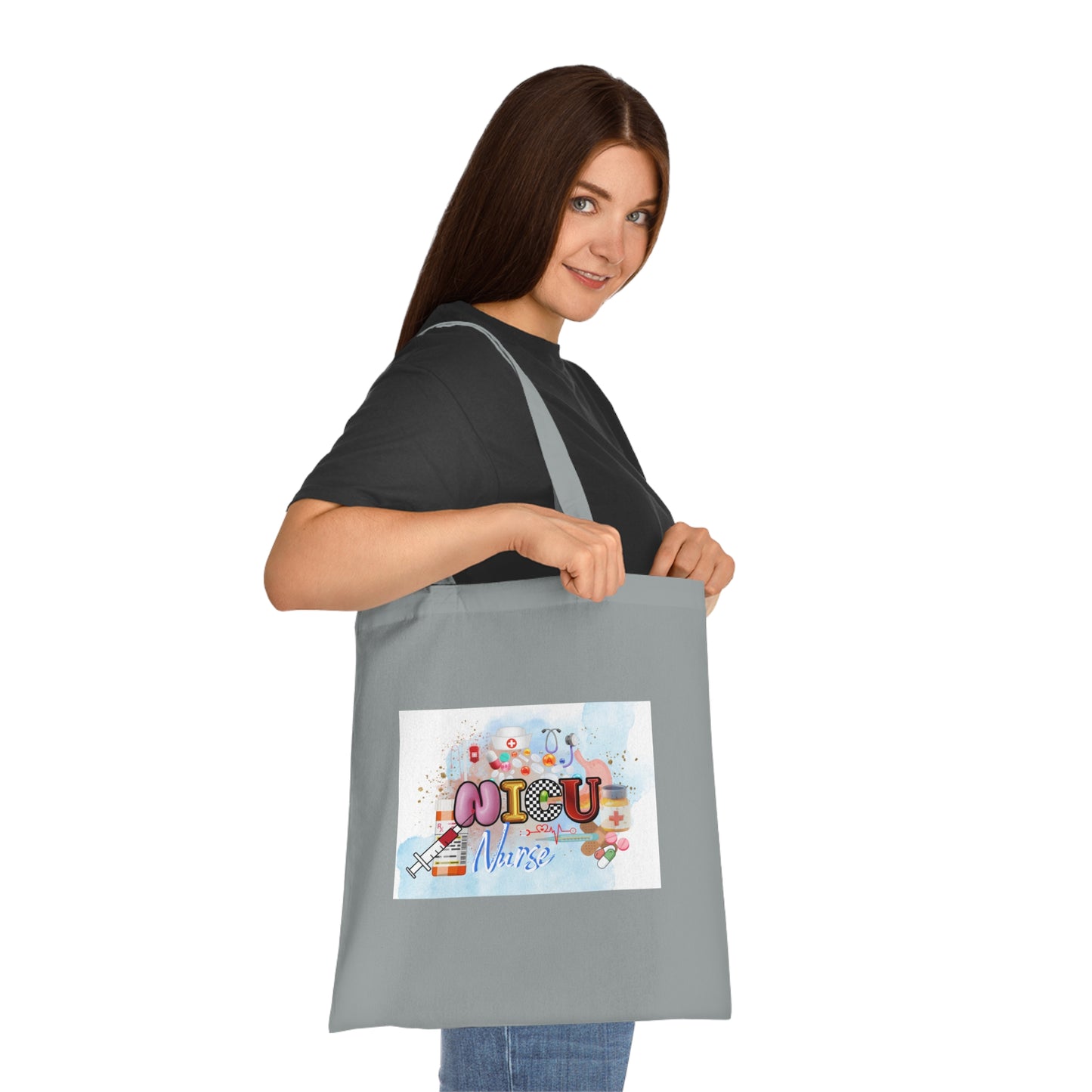 NICU Nurse Cotton Tote — Cute Neon Letters Baby Care Tote Bag for Healthcare Workers