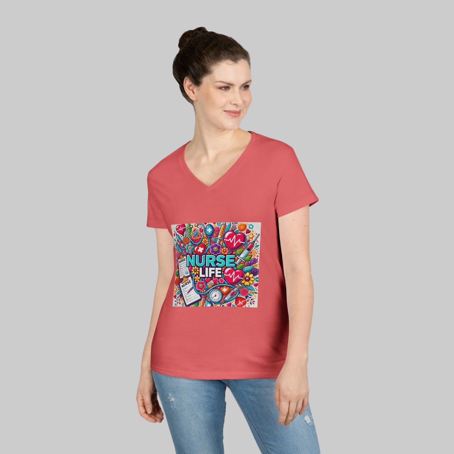 Nurse Life V-Neck Tee — Colorful Nurse Graphic Shirt for Healthcare Heroes