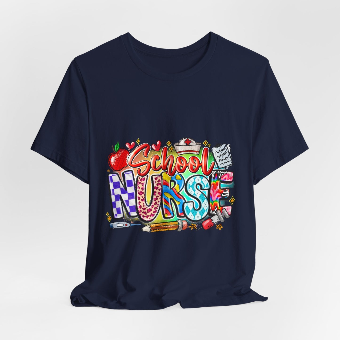 School Nurse T-Shirt – Colorful Cute School Nurse Graphic Tee (Back-to-School Gift)