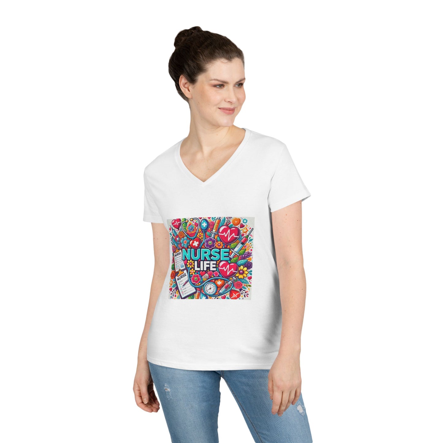 Nurse Life V-Neck Tee — Colorful Nurse Graphic Shirt for Healthcare Heroes