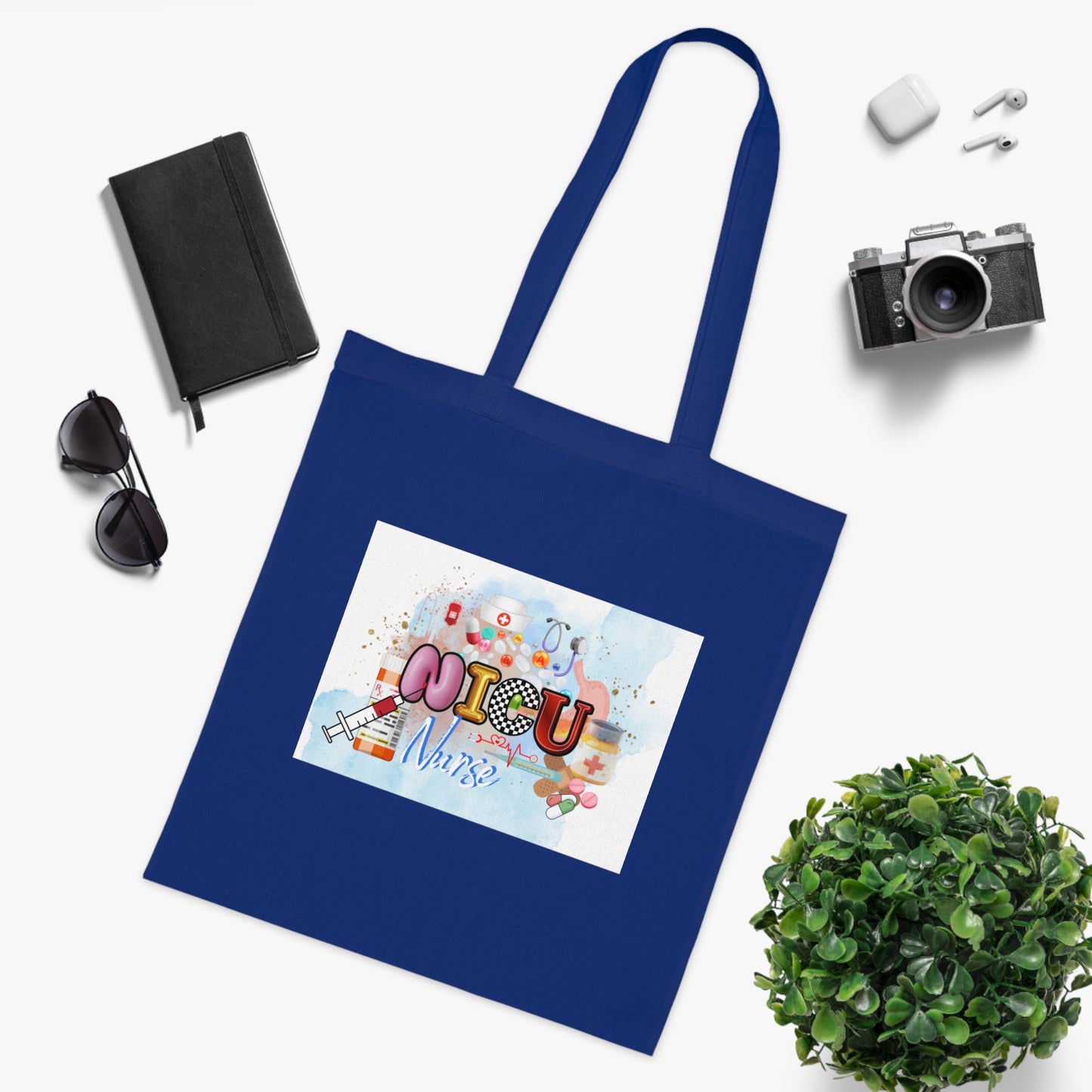 NICU Nurse Cotton Tote — Cute Neon Letters Baby Care Tote Bag for Healthcare Workers