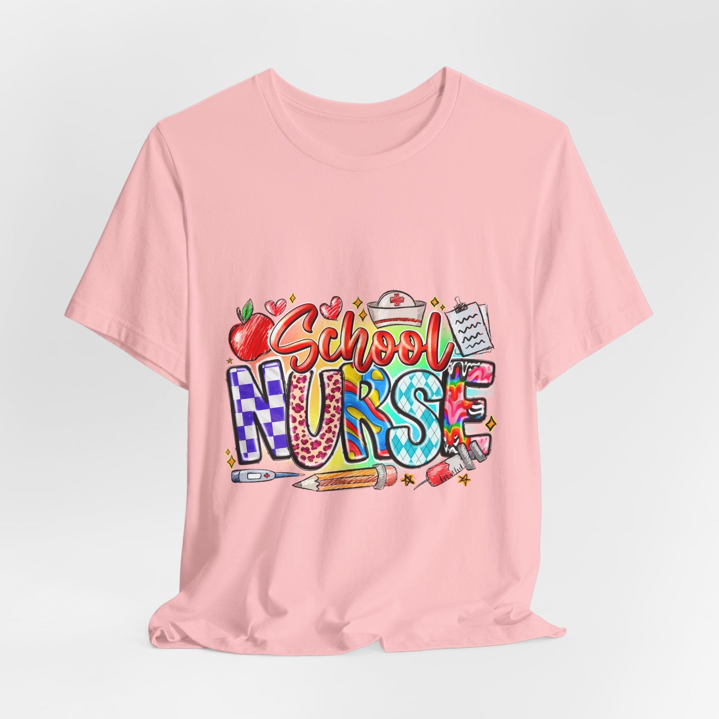 School Nurse T-Shirt – Colorful Cute School Nurse Graphic Tee (Back-to-School Gift)