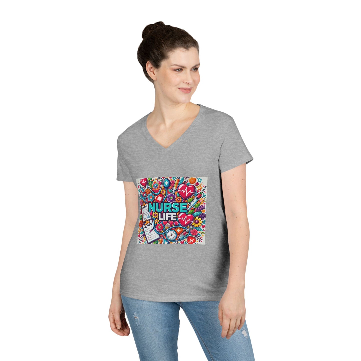 Nurse Life V-Neck Tee — Colorful Nurse Graphic Shirt for Healthcare Heroes