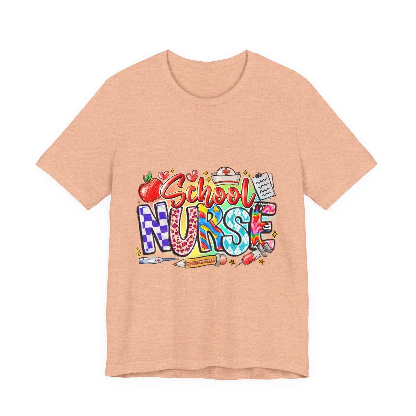School Nurse T-Shirt – Colorful Cute School Nurse Graphic Tee (Back-to-School Gift)