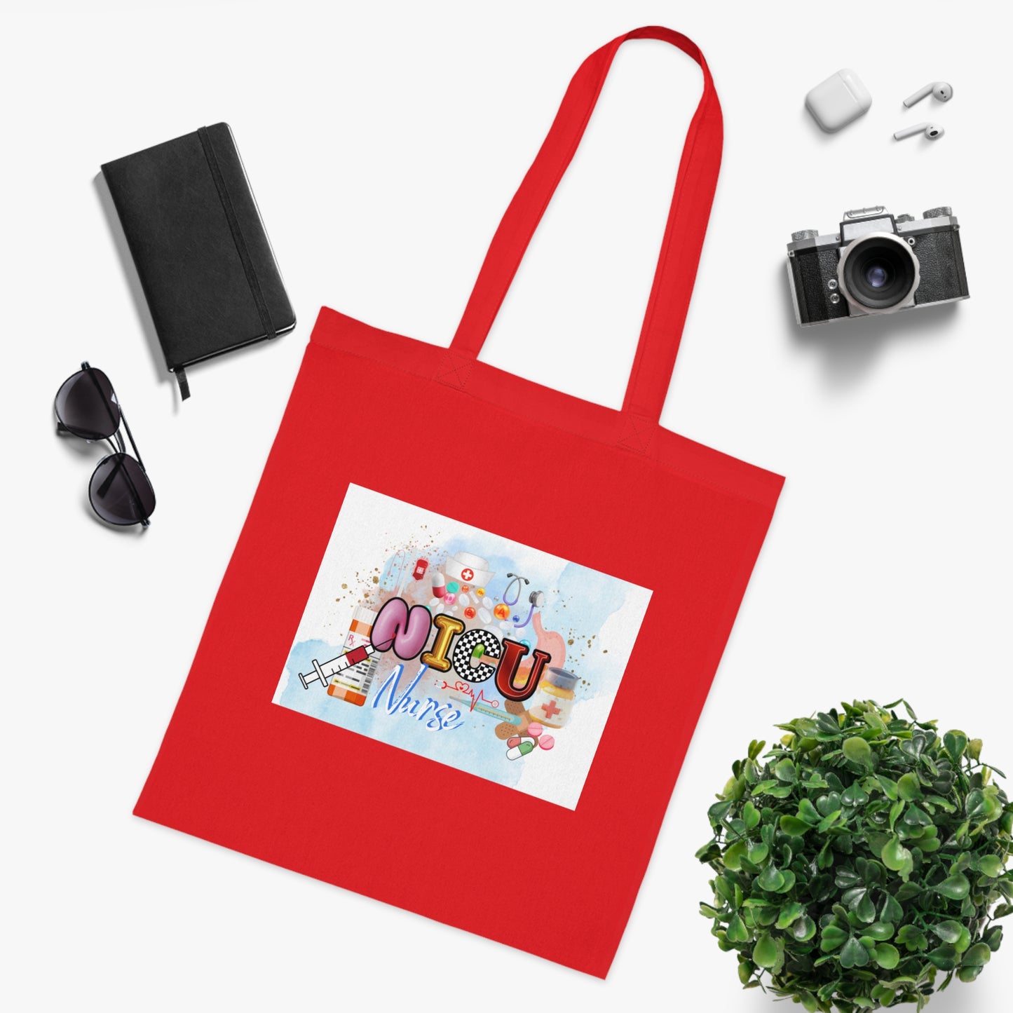 NICU Nurse Cotton Tote — Cute Neon Letters Baby Care Tote Bag for Healthcare Workers