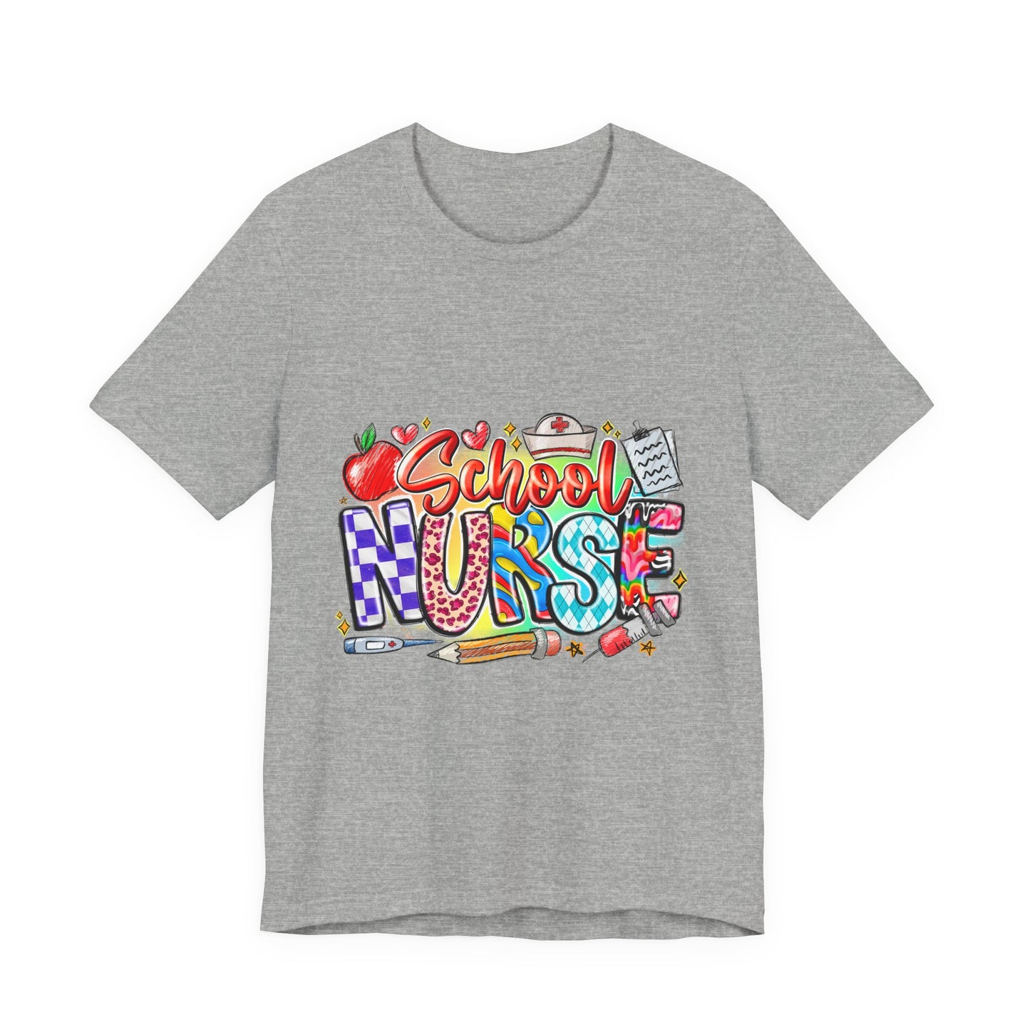School Nurse T-Shirt – Colorful Cute School Nurse Graphic Tee (Back-to-School Gift)