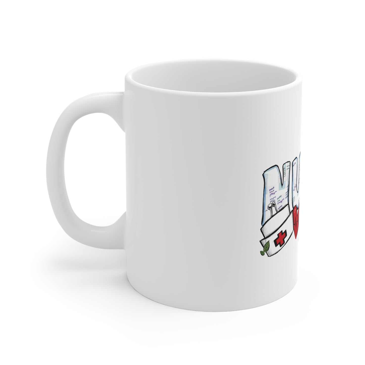Nurse Illustrated Ceramic Mug — Cute Medical Icons Coffee Cup for Nurses