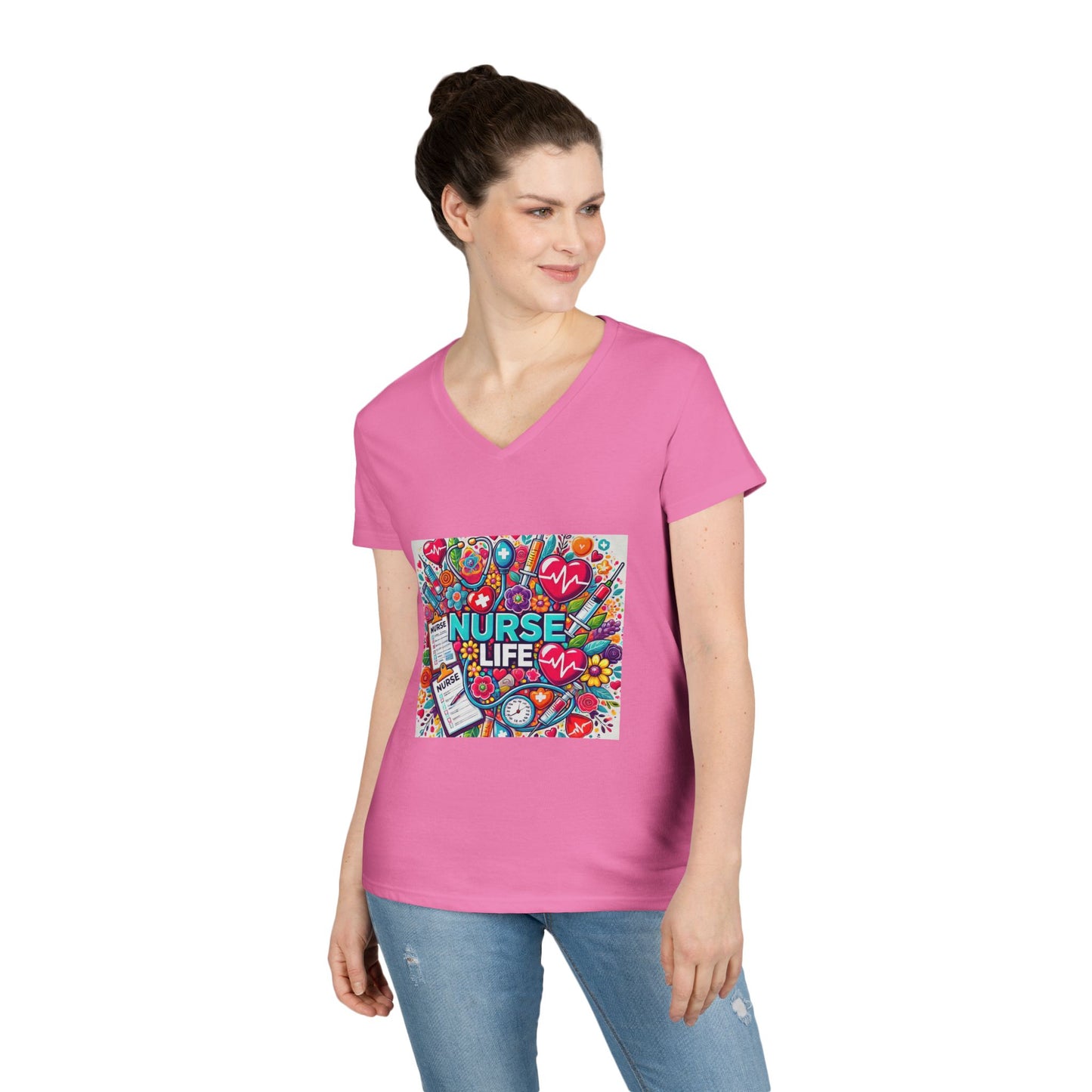 Nurse Life V-Neck Tee — Colorful Nurse Graphic Shirt for Healthcare Heroes