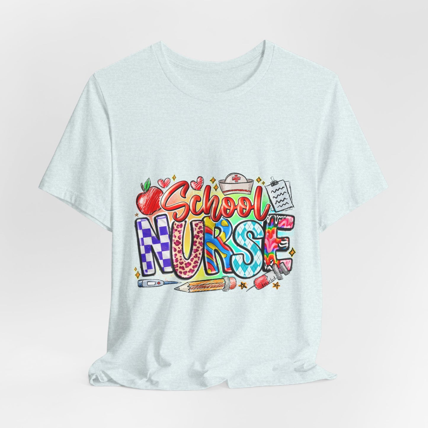 School Nurse T-Shirt – Colorful Cute School Nurse Graphic Tee (Back-to-School Gift)