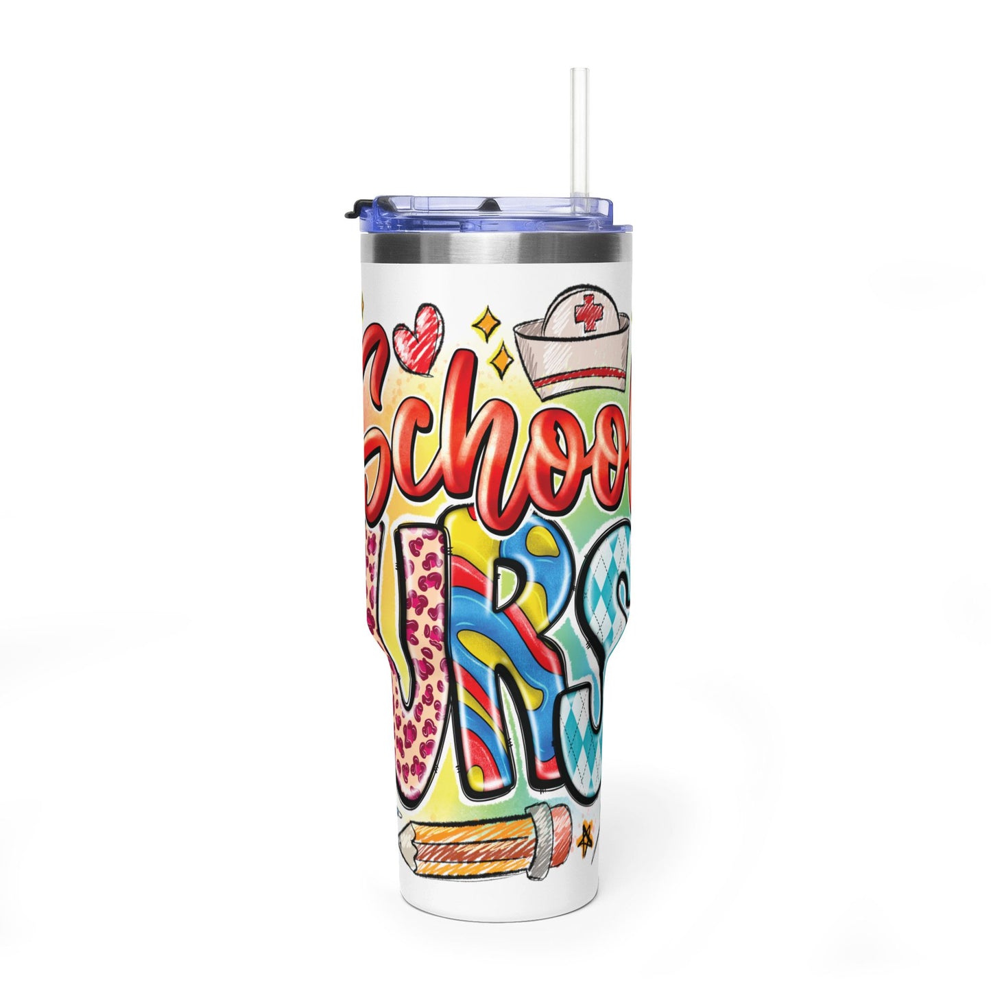 School Nurse 40oz Vacuum Tumbler – Insulated Travel Mug with Handle (School Nurse Design)