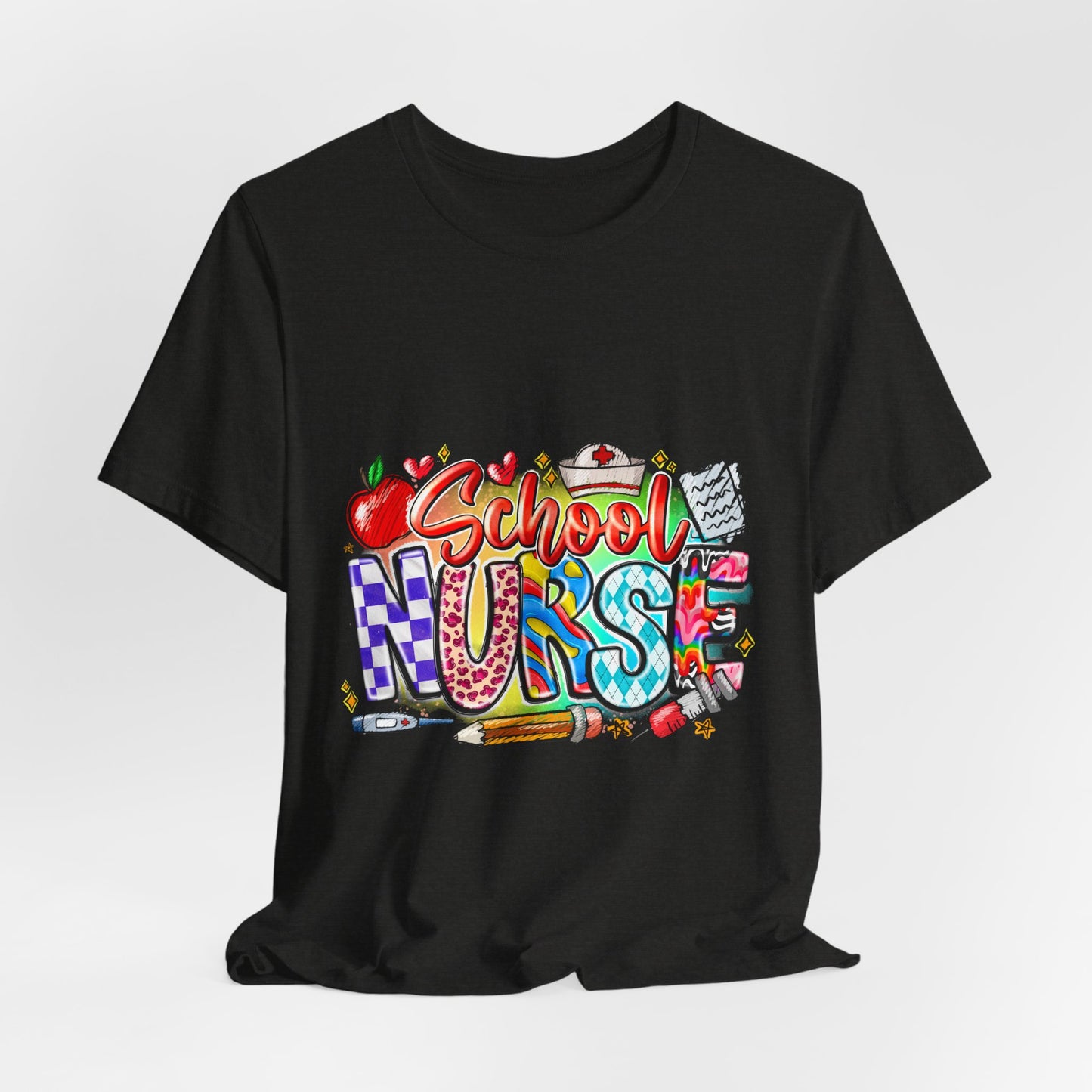 School Nurse T-Shirt – Colorful Cute School Nurse Graphic Tee (Back-to-School Gift)