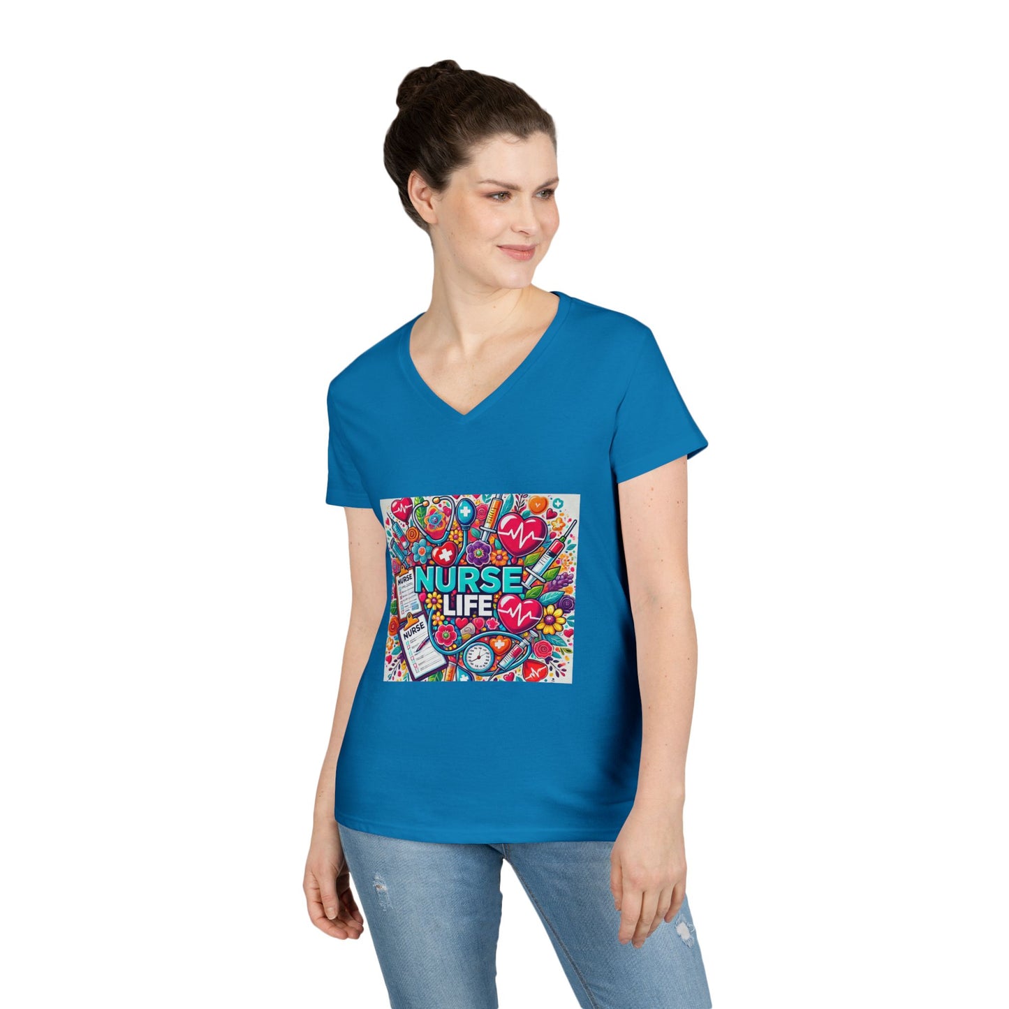 Nurse Life V-Neck Tee — Colorful Nurse Graphic Shirt for Healthcare Heroes