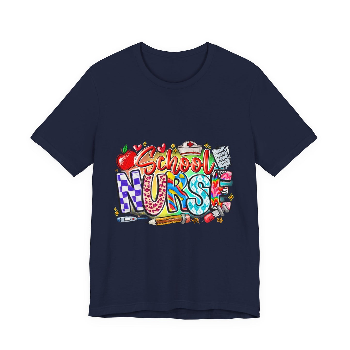 School Nurse T-Shirt – Colorful Cute School Nurse Graphic Tee (Back-to-School Gift)